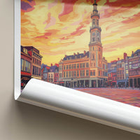 Charleroi Poster - Belgium Travel Art - Sunset Clock Tower Home Decor