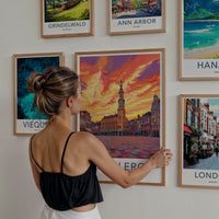 Charleroi Poster - Belgium Travel Art - Sunset Clock Tower Home Decor