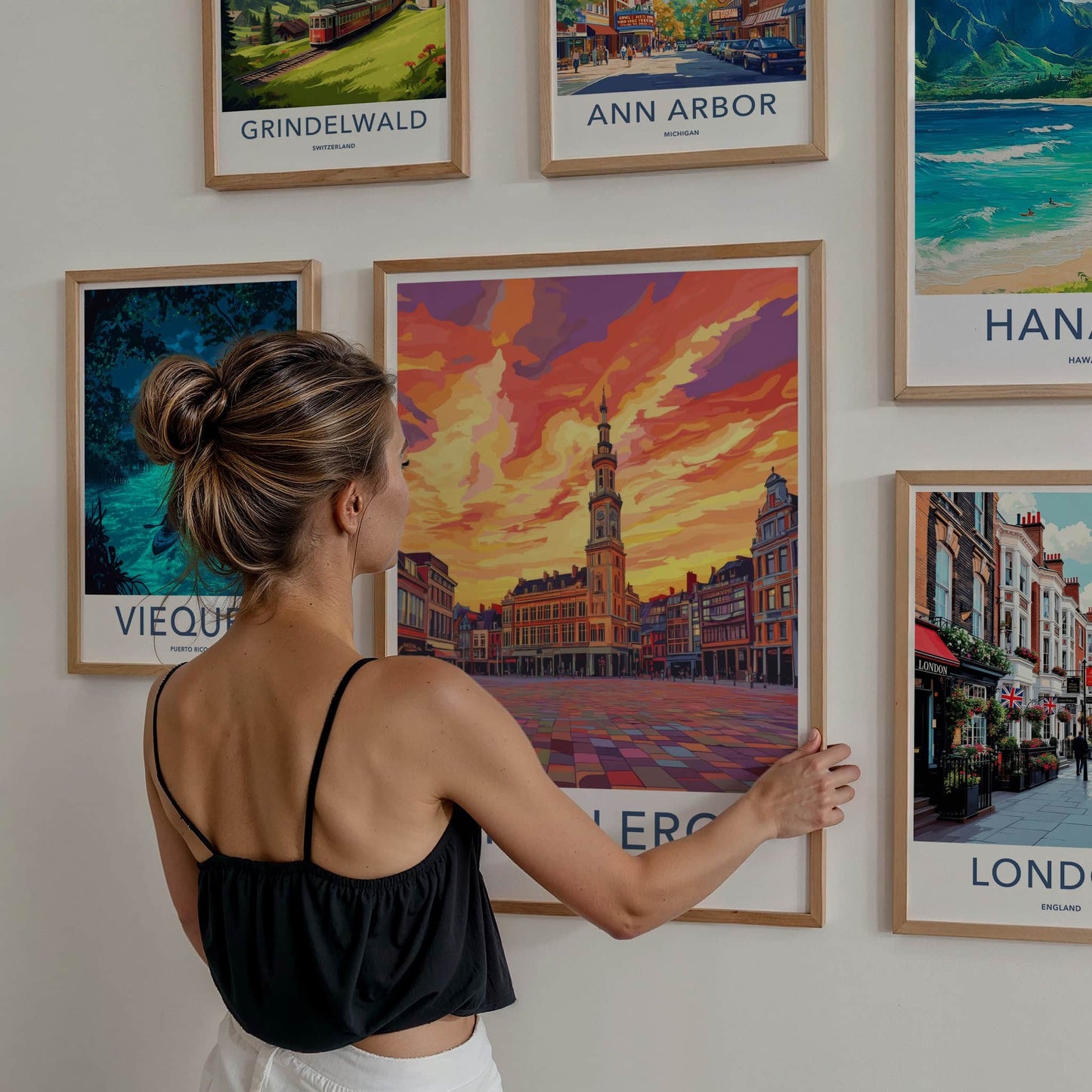 Charleroi Poster - Belgium Travel Art - Sunset Clock Tower Home Decor
