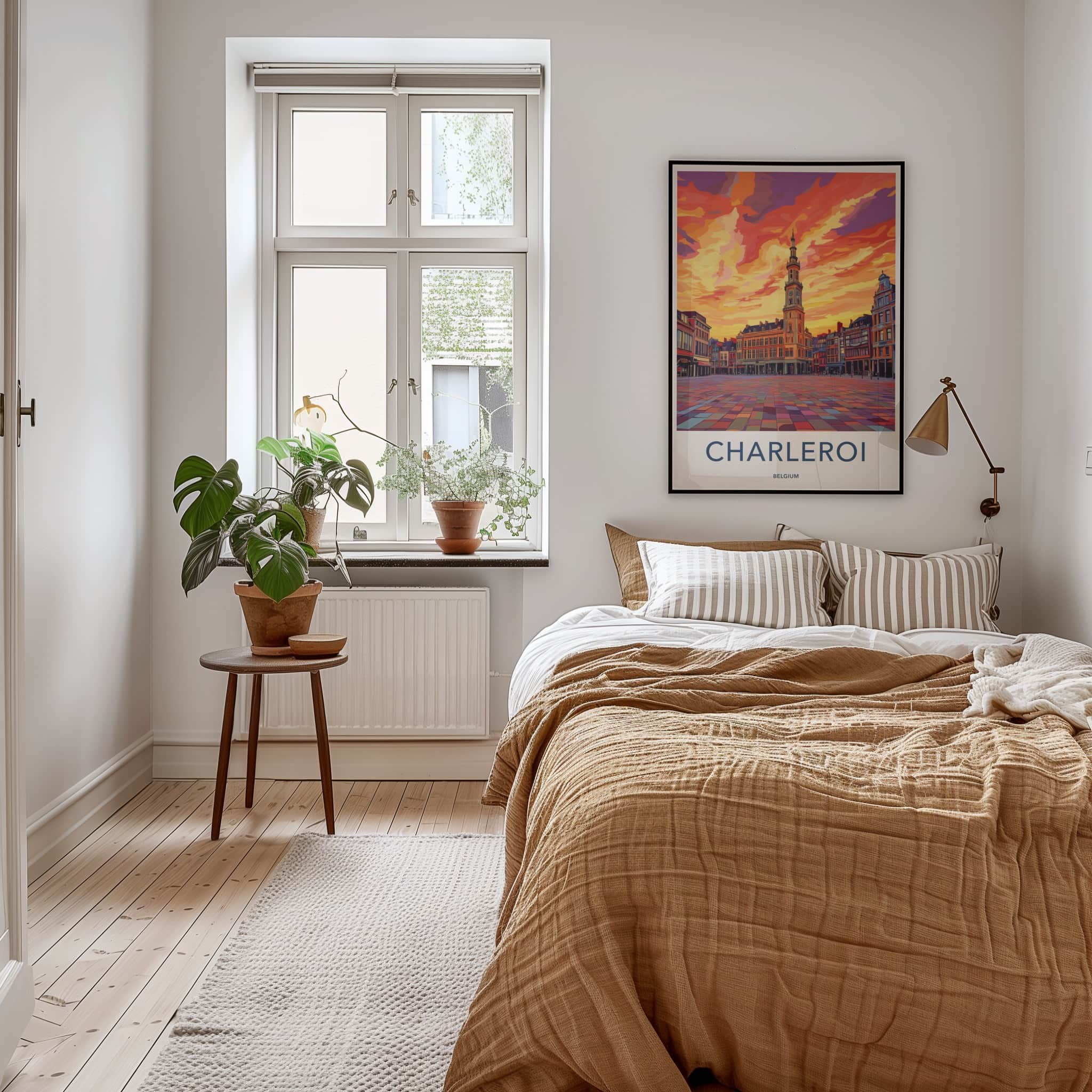 Charleroi Poster - Belgium Travel Art - Sunset Clock Tower Home Decor