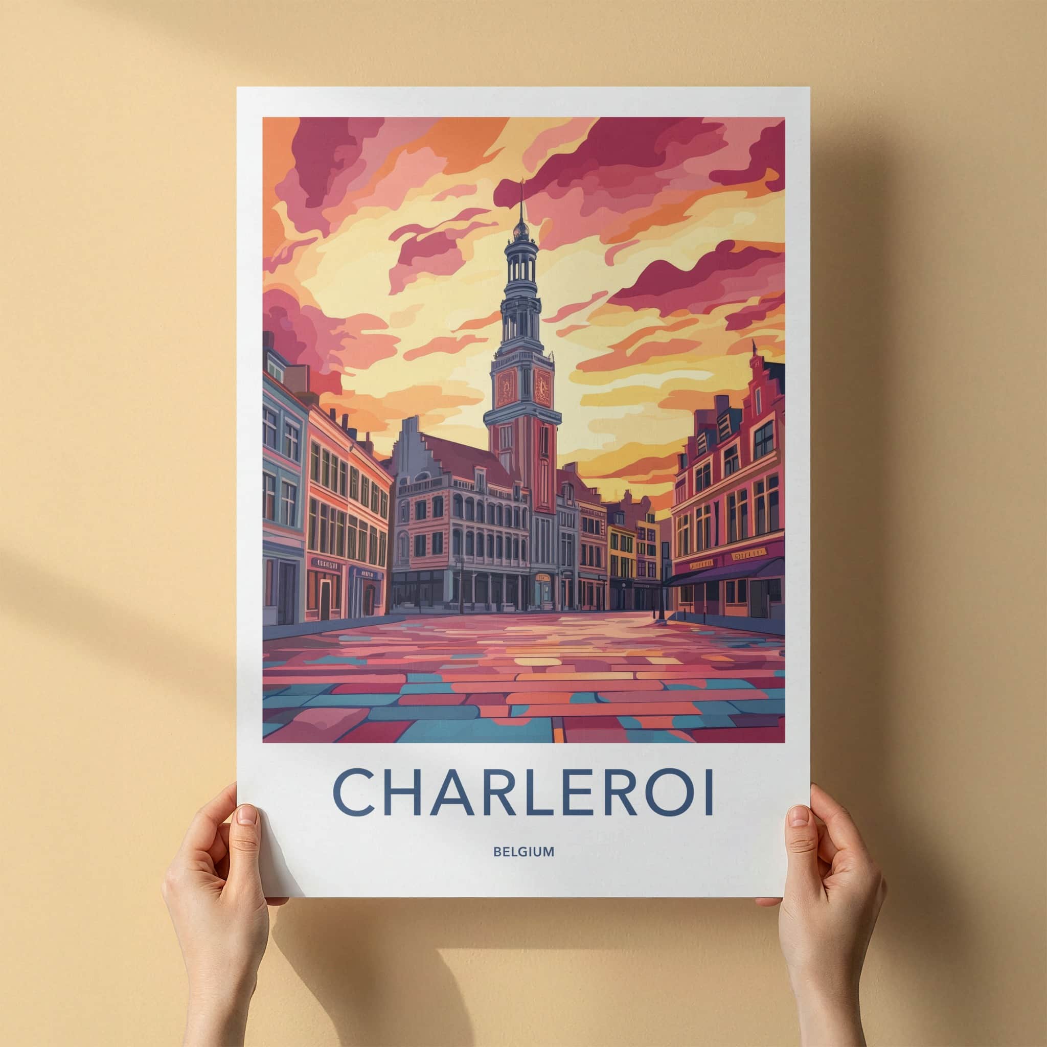 Charleroi Poster - Belgium Travel Art - Vibrant City Sunset Home Decor