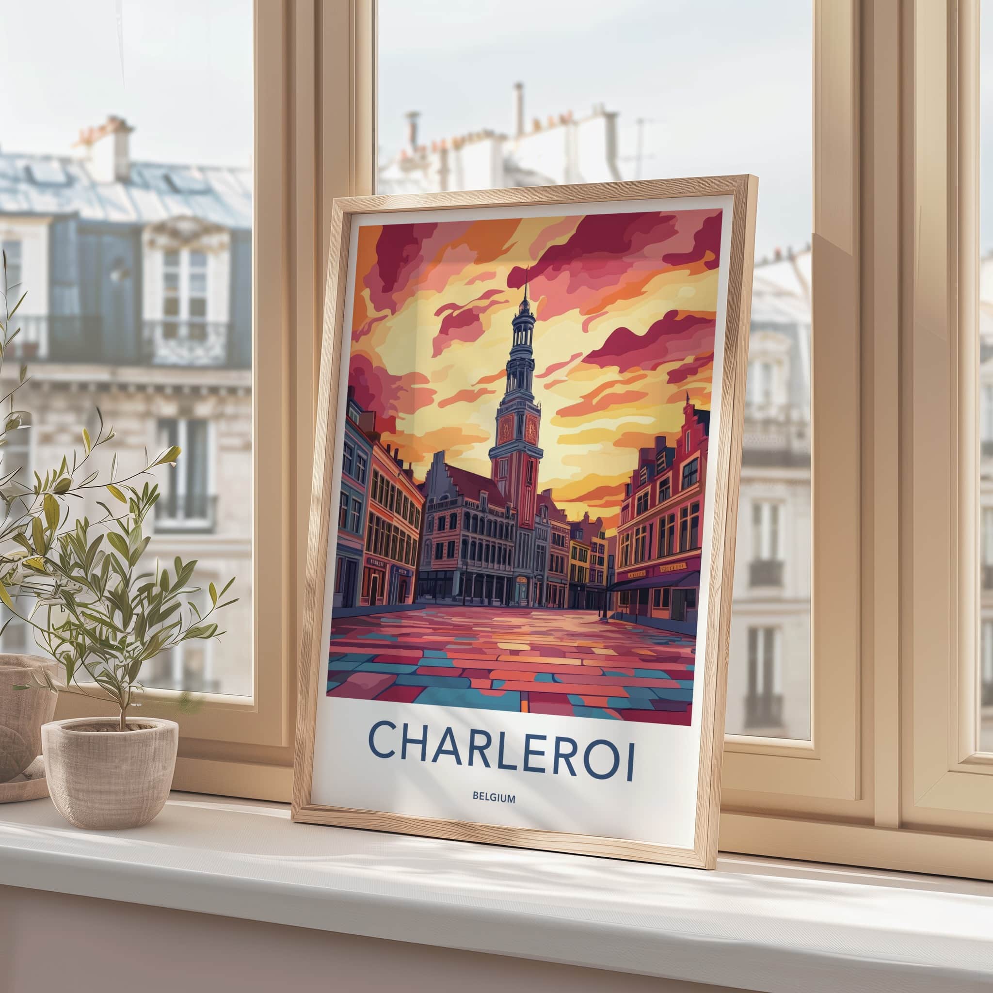 Charleroi Poster - Belgium Travel Art - Vibrant City Sunset Home Decor