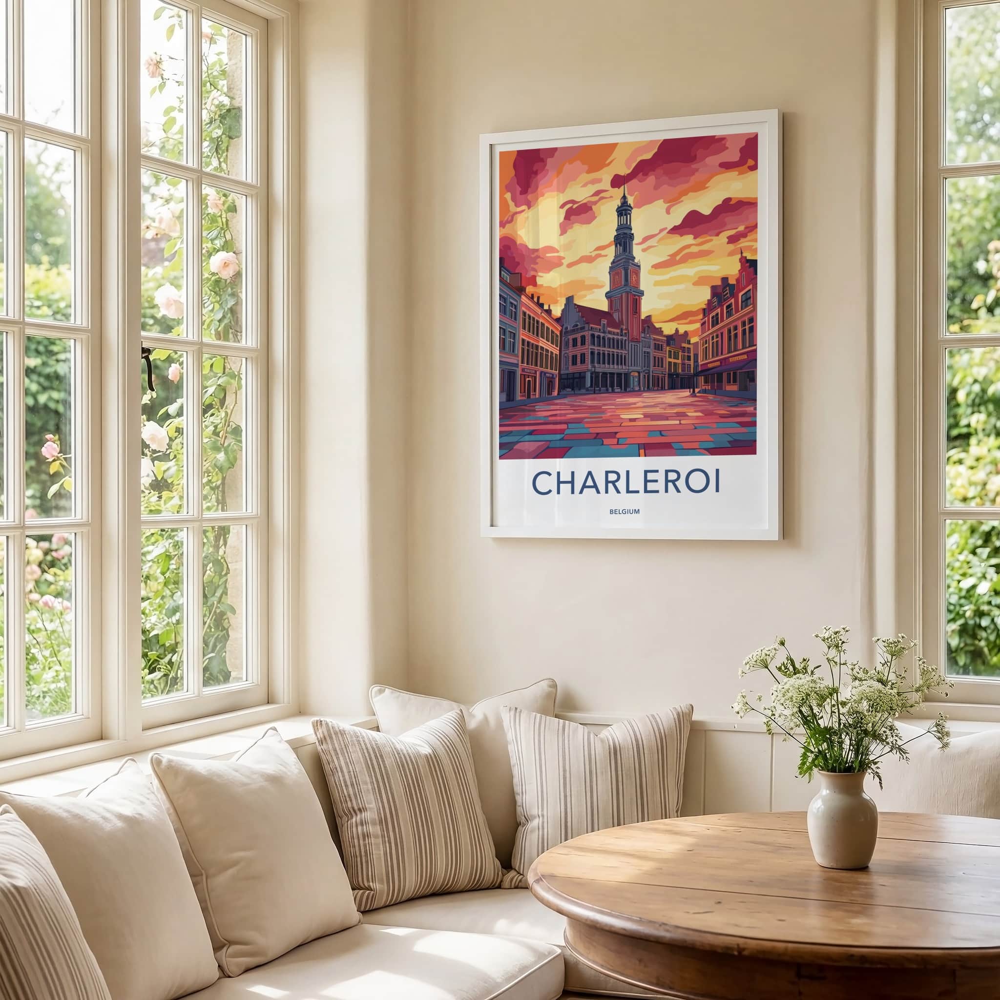 Charleroi Poster - Belgium Travel Art - Vibrant City Sunset Home Decor