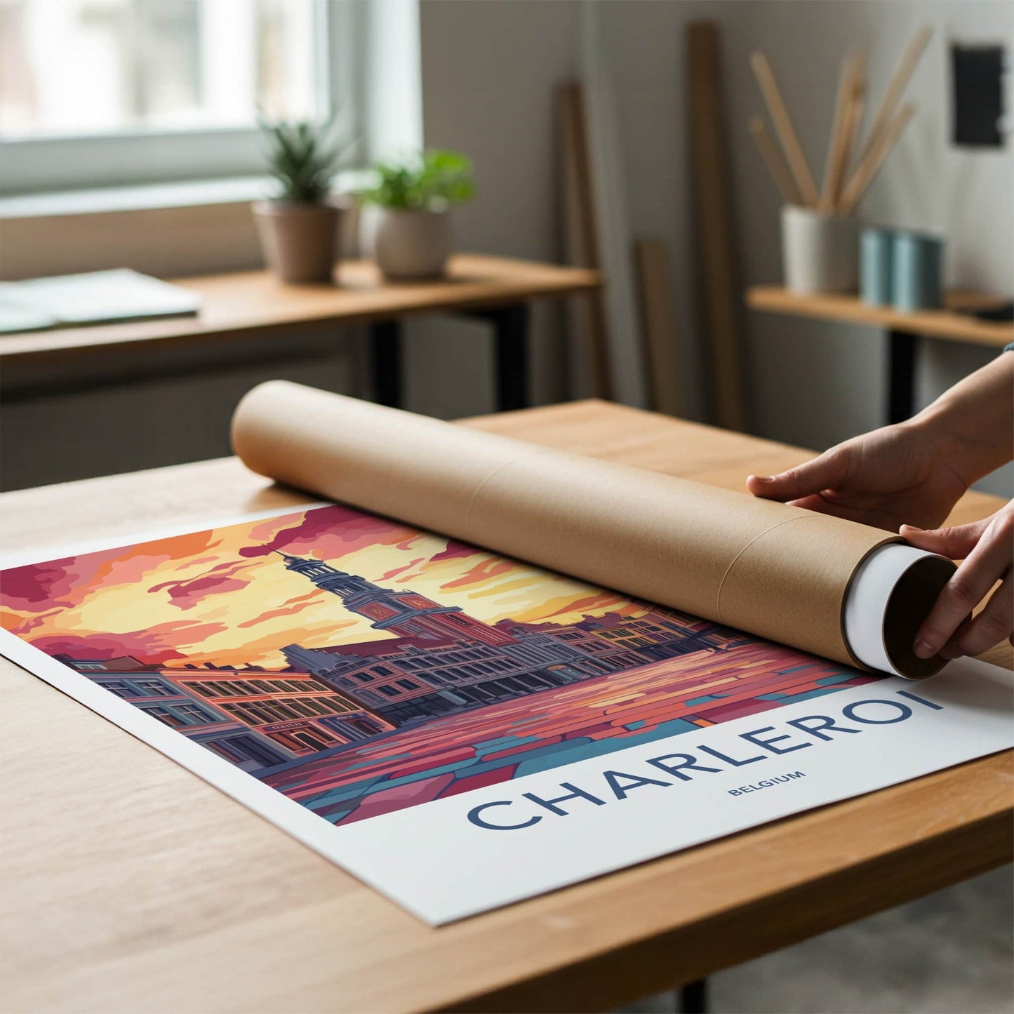 Charleroi Poster - Belgium Travel Art - Vibrant City Sunset Home Decor