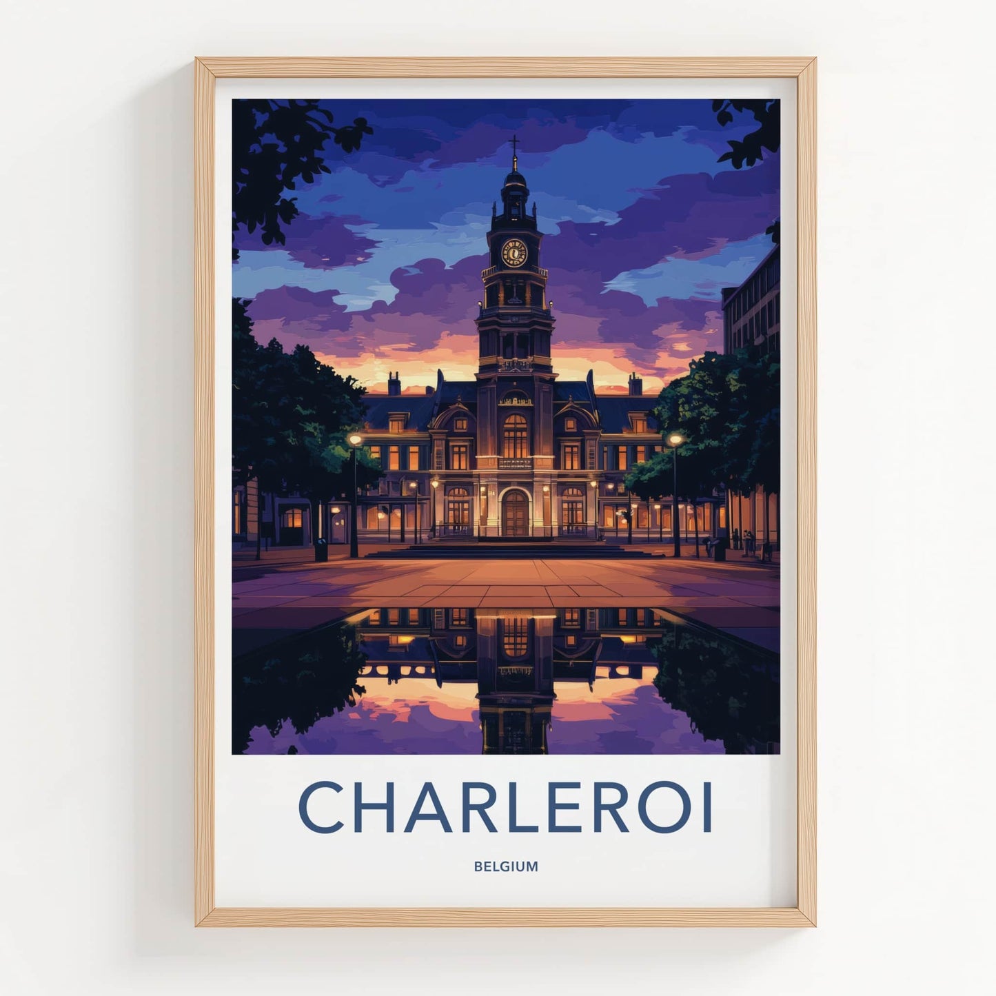 Charleroi Poster - Belgium Wall Art - Dusk Building Reflection Home Decor