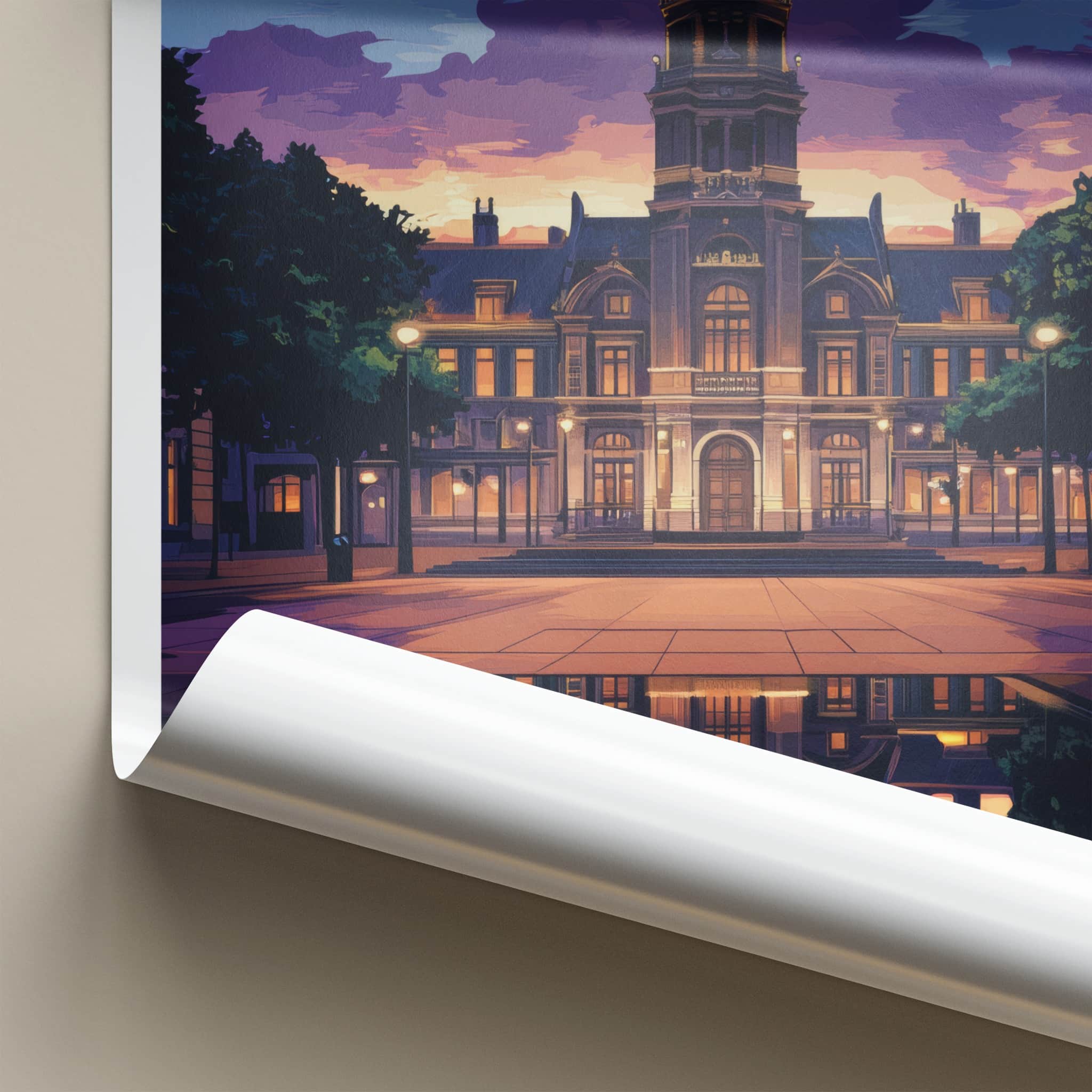 Charleroi Poster - Belgium Wall Art - Dusk Building Reflection Home Decor