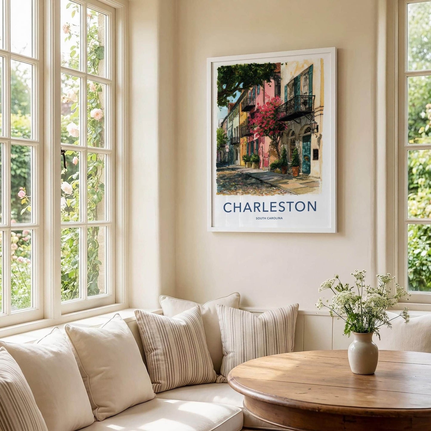 Charleston Poster - South Carolina Travel Art - Colorful Street Scene Wall Decor