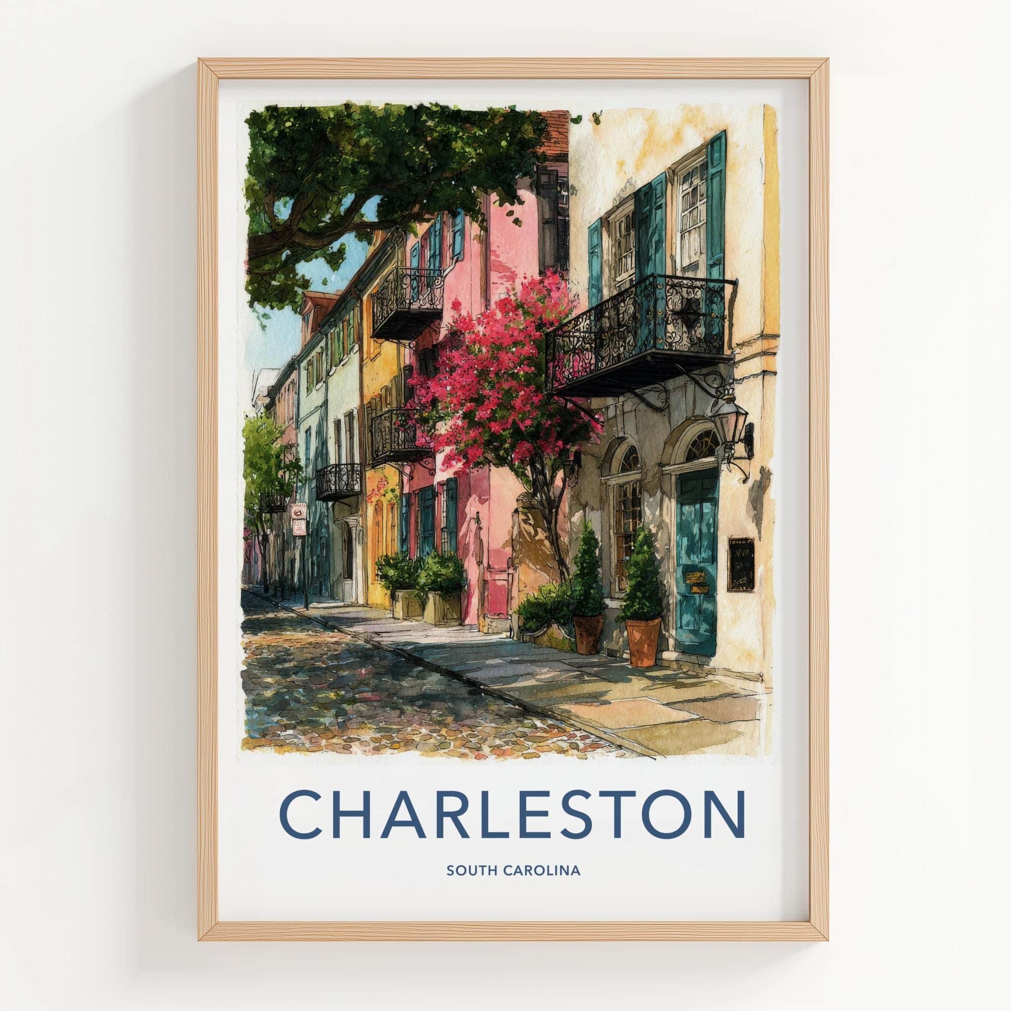 Charleston Poster - South Carolina Travel Art - Colorful Street Scene Wall Decor