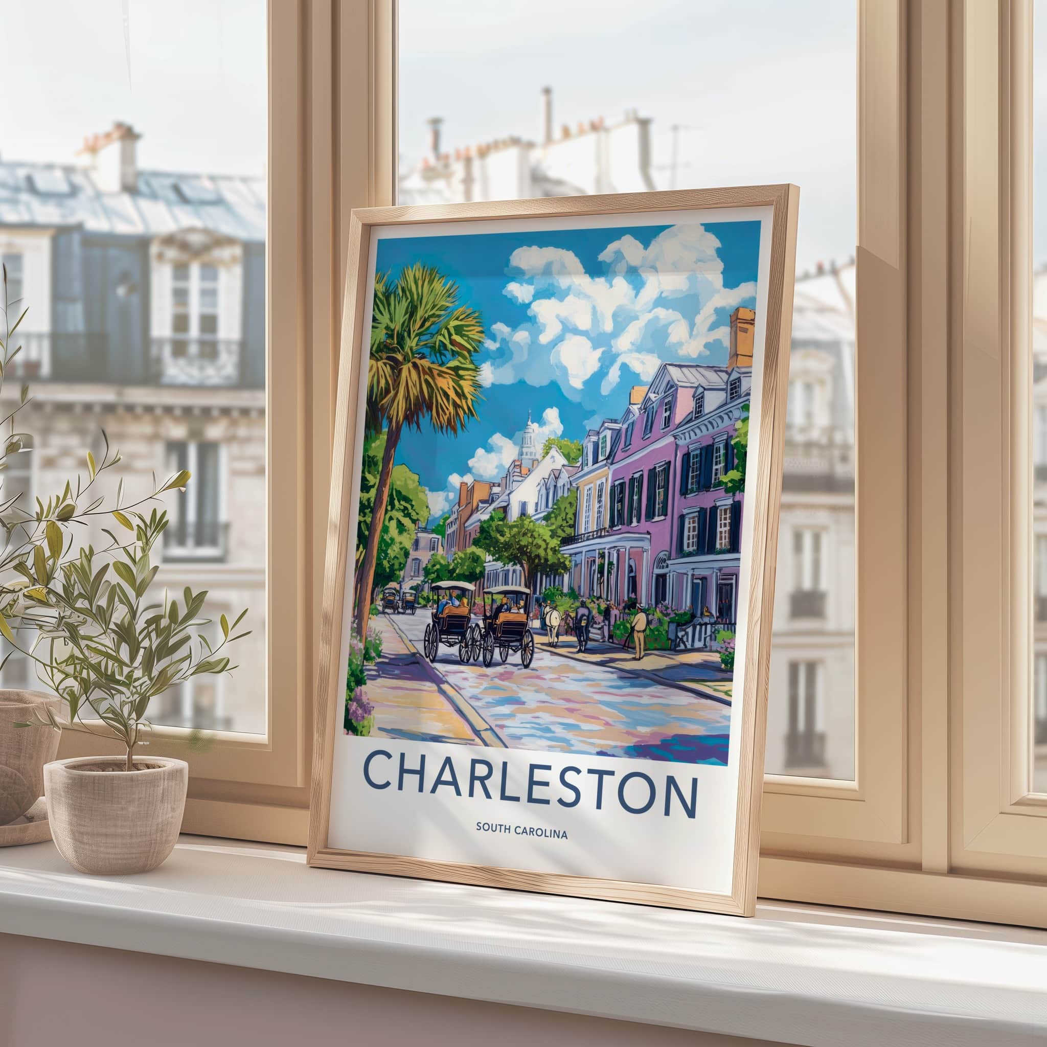 Charleston Poster - South Carolina Travel Art - Historic City Street Wall Decor
