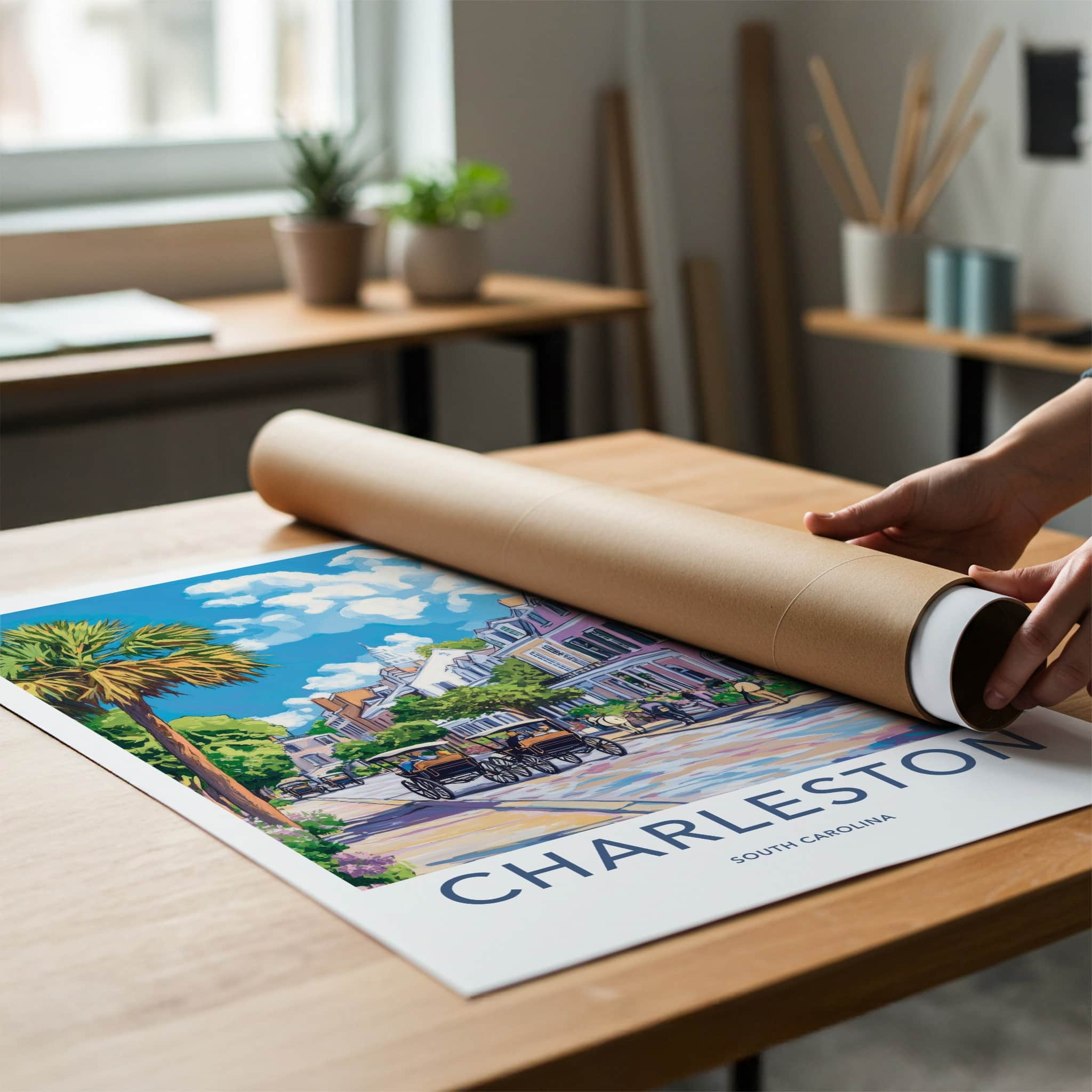 Charleston Poster - South Carolina Travel Art - Historic City Street Wall Decor