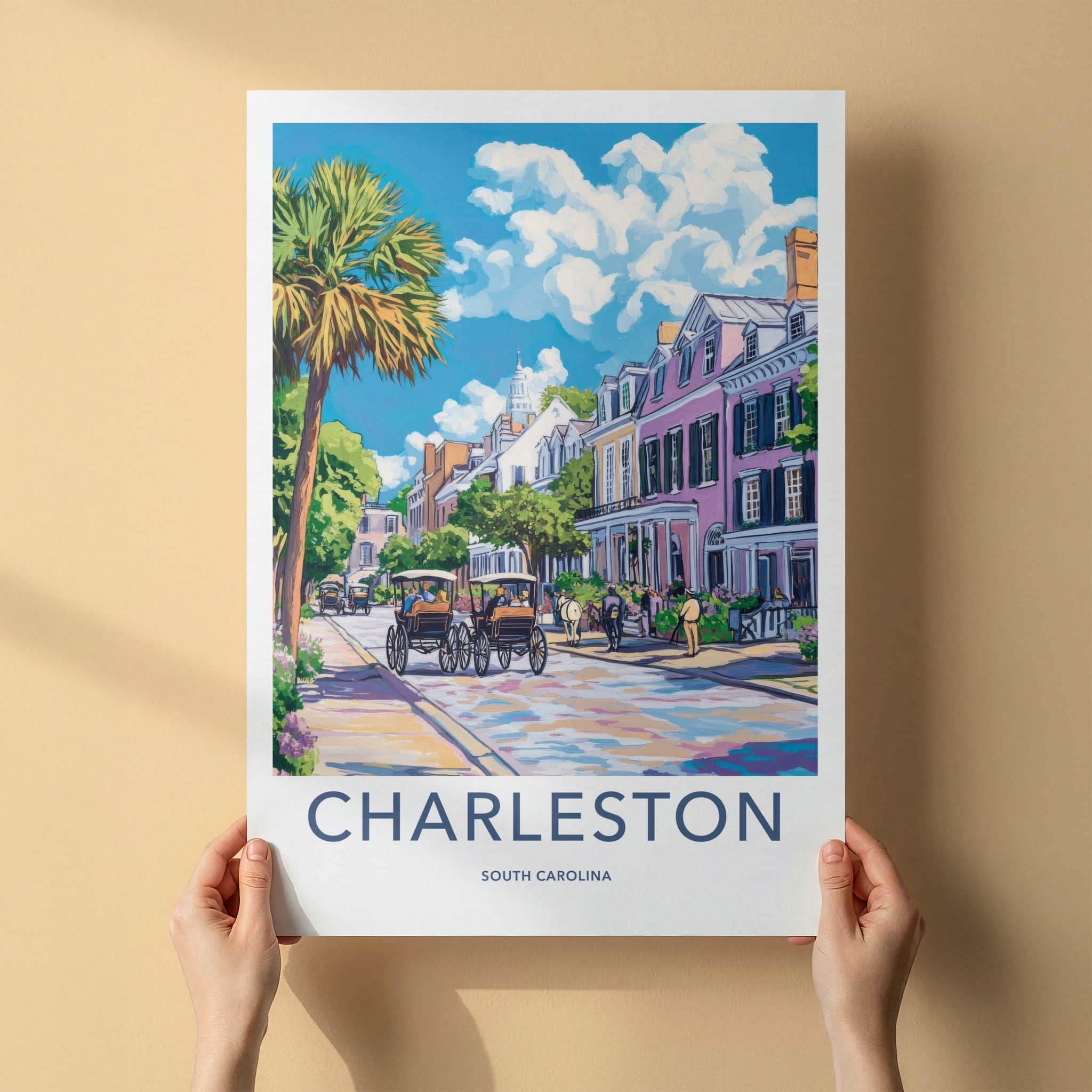 Charleston Poster - South Carolina Travel Art - Historic City Street Wall Decor