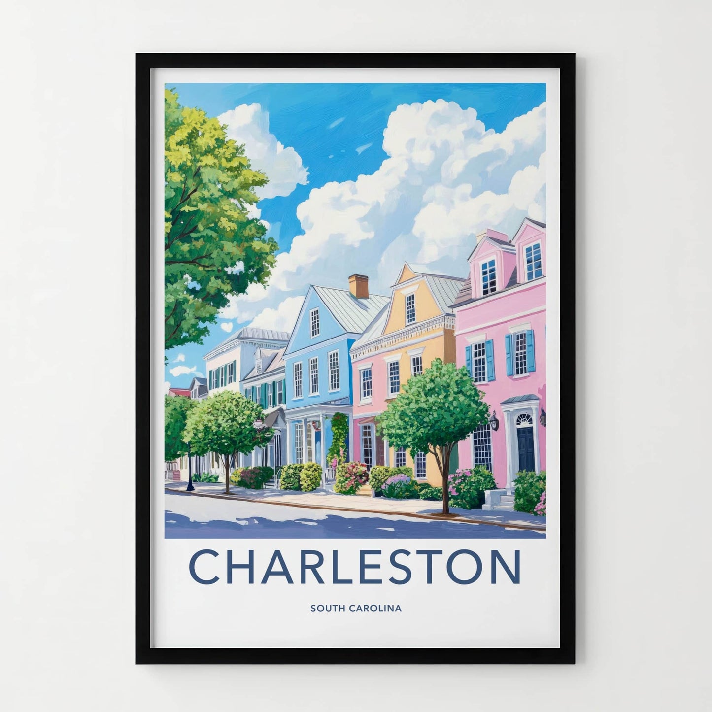 Charleston Poster - South Carolina Travel Art - Historic Rainbow Row Home Decor