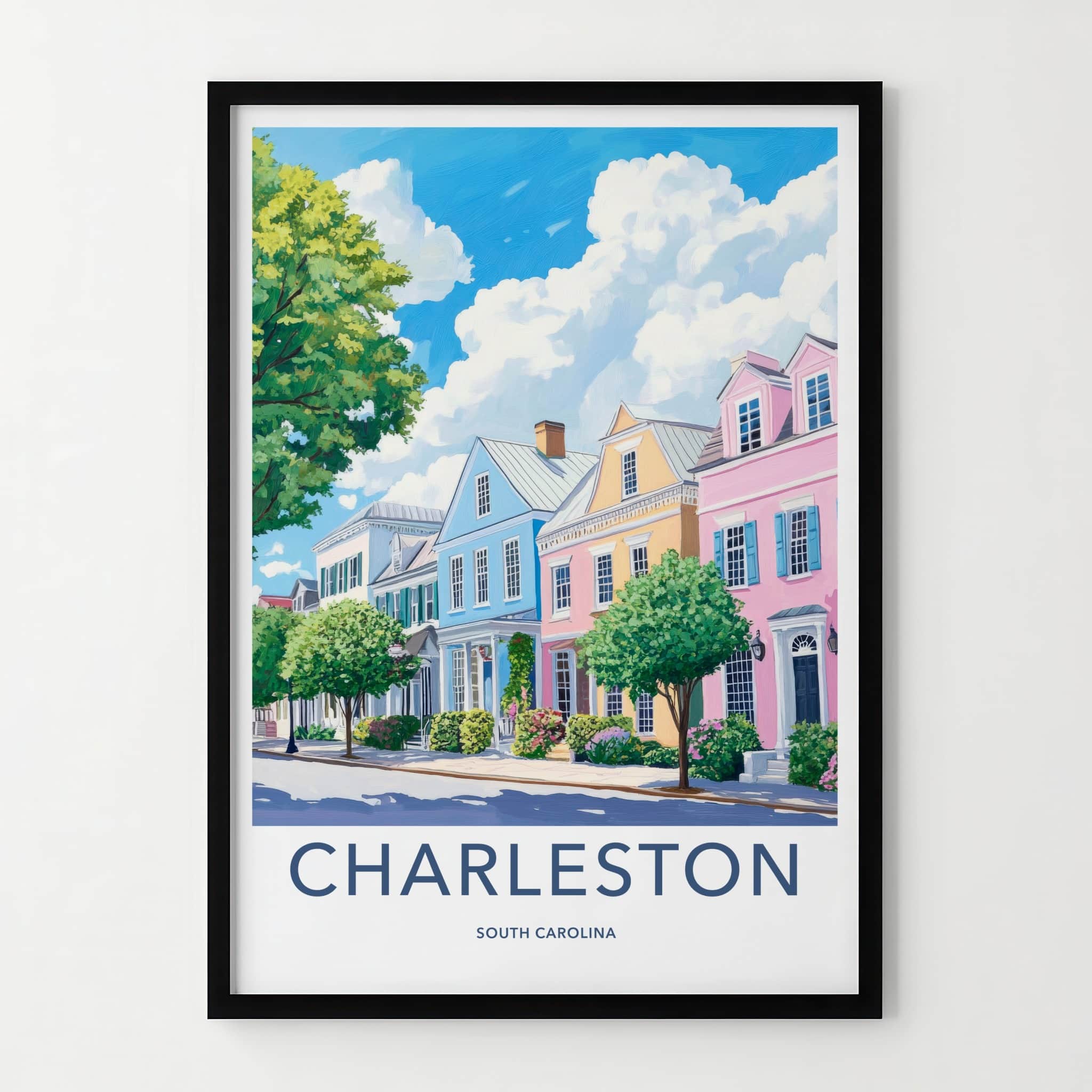 Charleston Poster - South Carolina Travel Art - Historic Rainbow Row Home Decor
