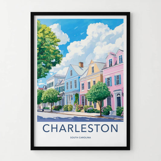 Charleston Poster - South Carolina Travel Art - Historic Rainbow Row Home Decor