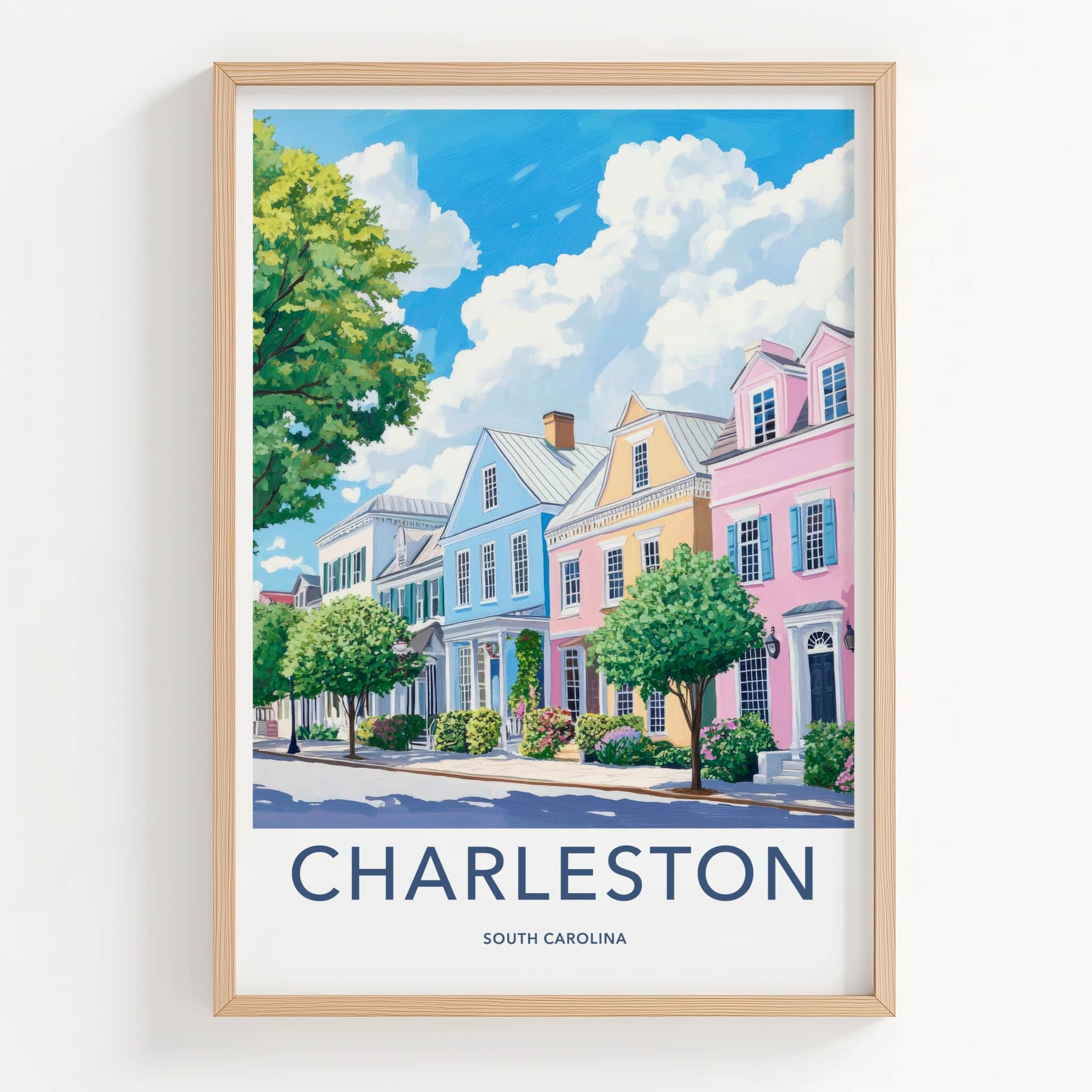 Charleston Poster - South Carolina Travel Art - Historic Rainbow Row Home Decor