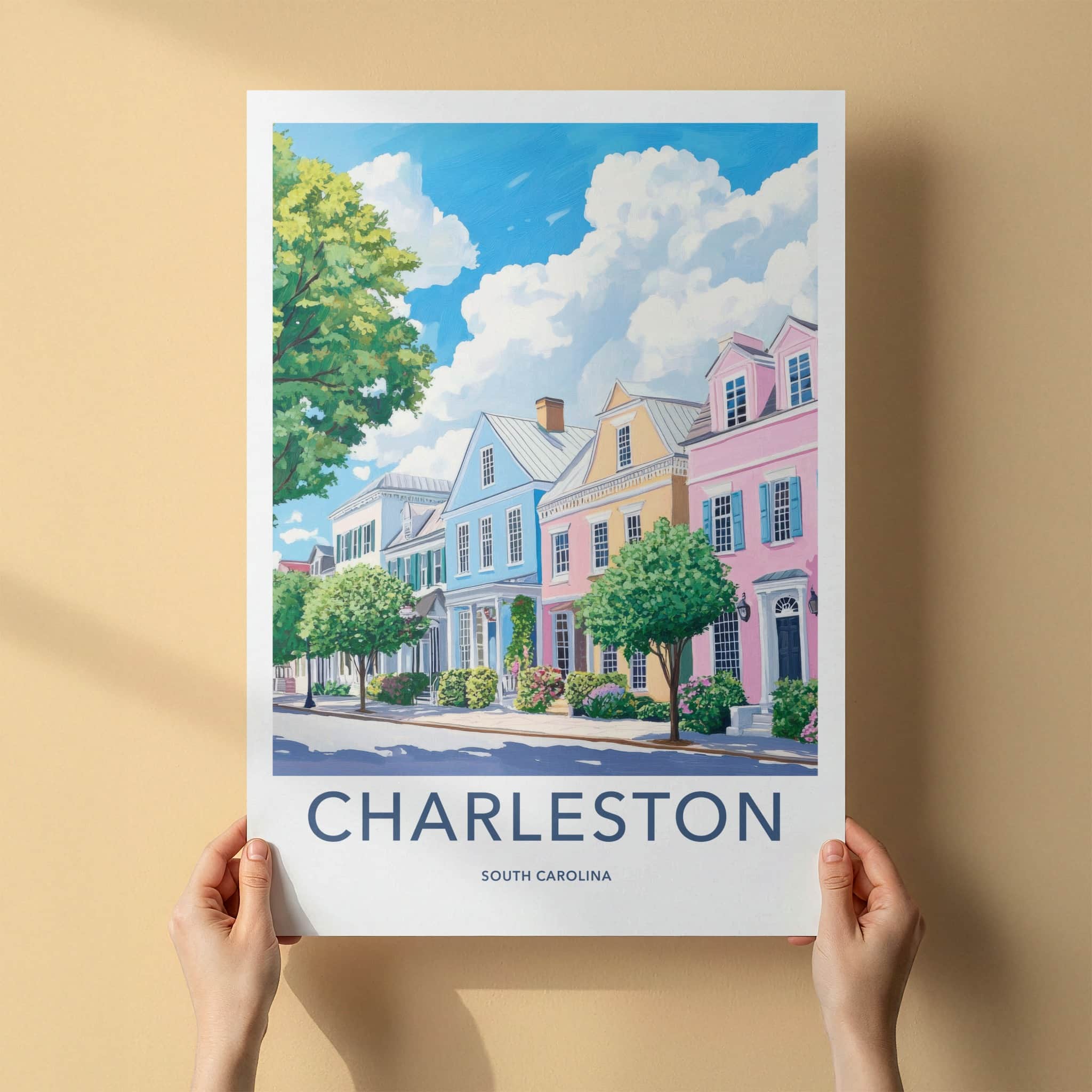 Charleston Poster - South Carolina Travel Art - Historic Rainbow Row Home Decor