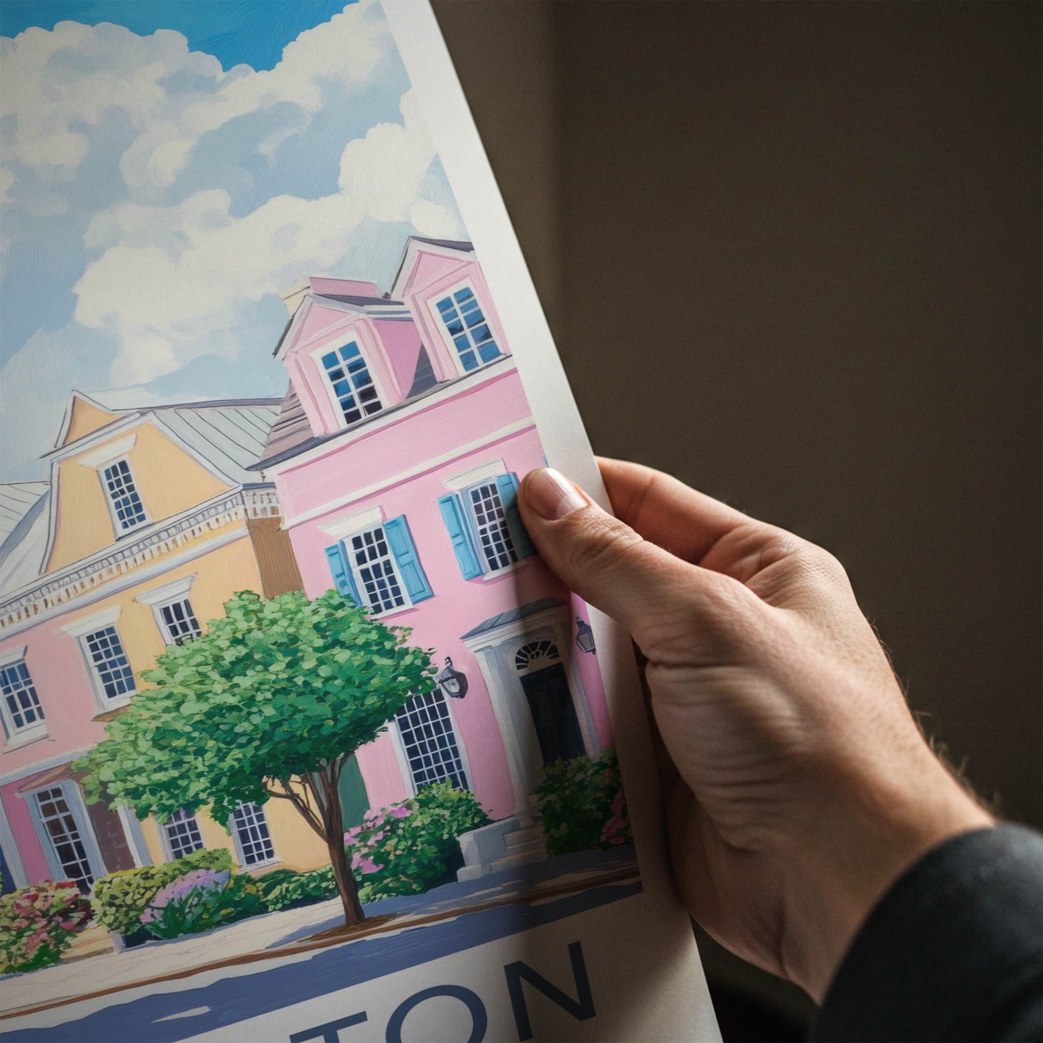 Charleston Poster - South Carolina Travel Art - Historic Rainbow Row Home Decor