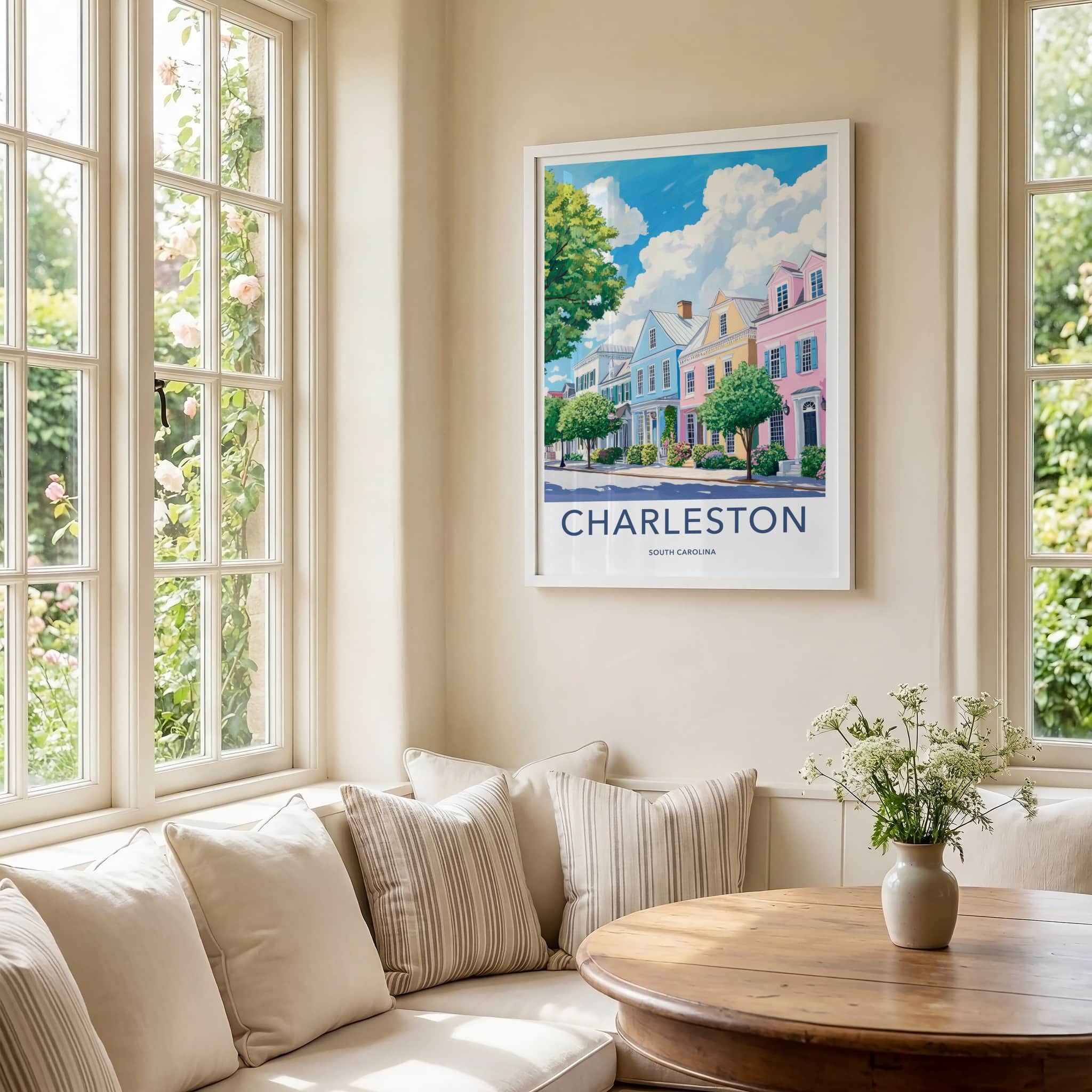 Charleston Poster - South Carolina Travel Art - Historic Rainbow Row Home Decor