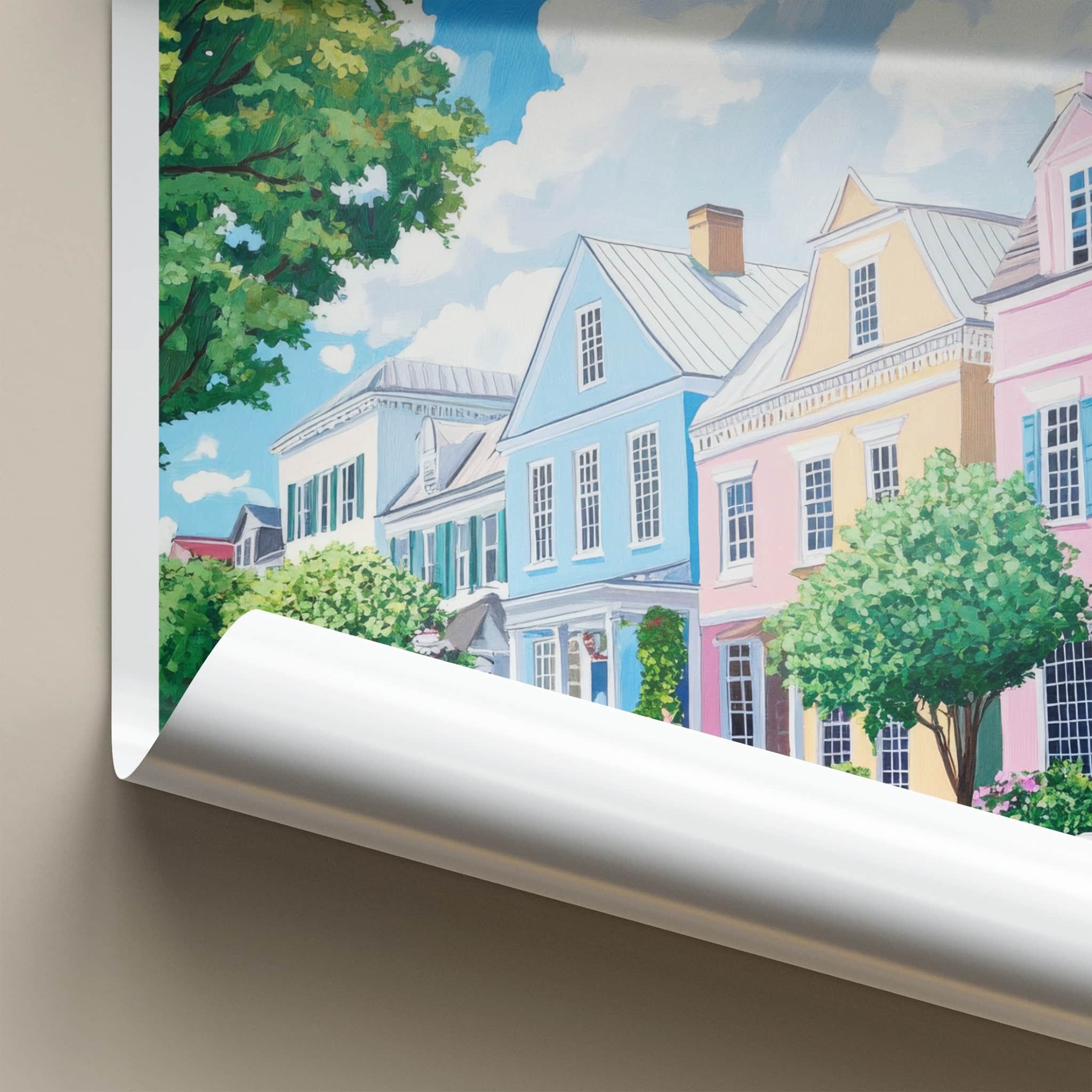 Charleston Poster - South Carolina Travel Art - Historic Rainbow Row Home Decor