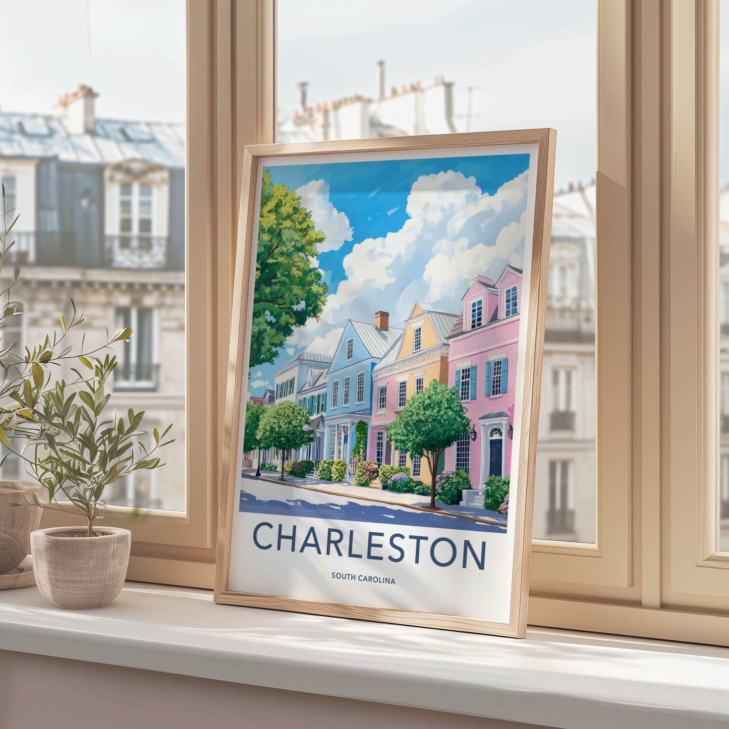 Charleston Poster - South Carolina Travel Art - Historic Rainbow Row Home Decor
