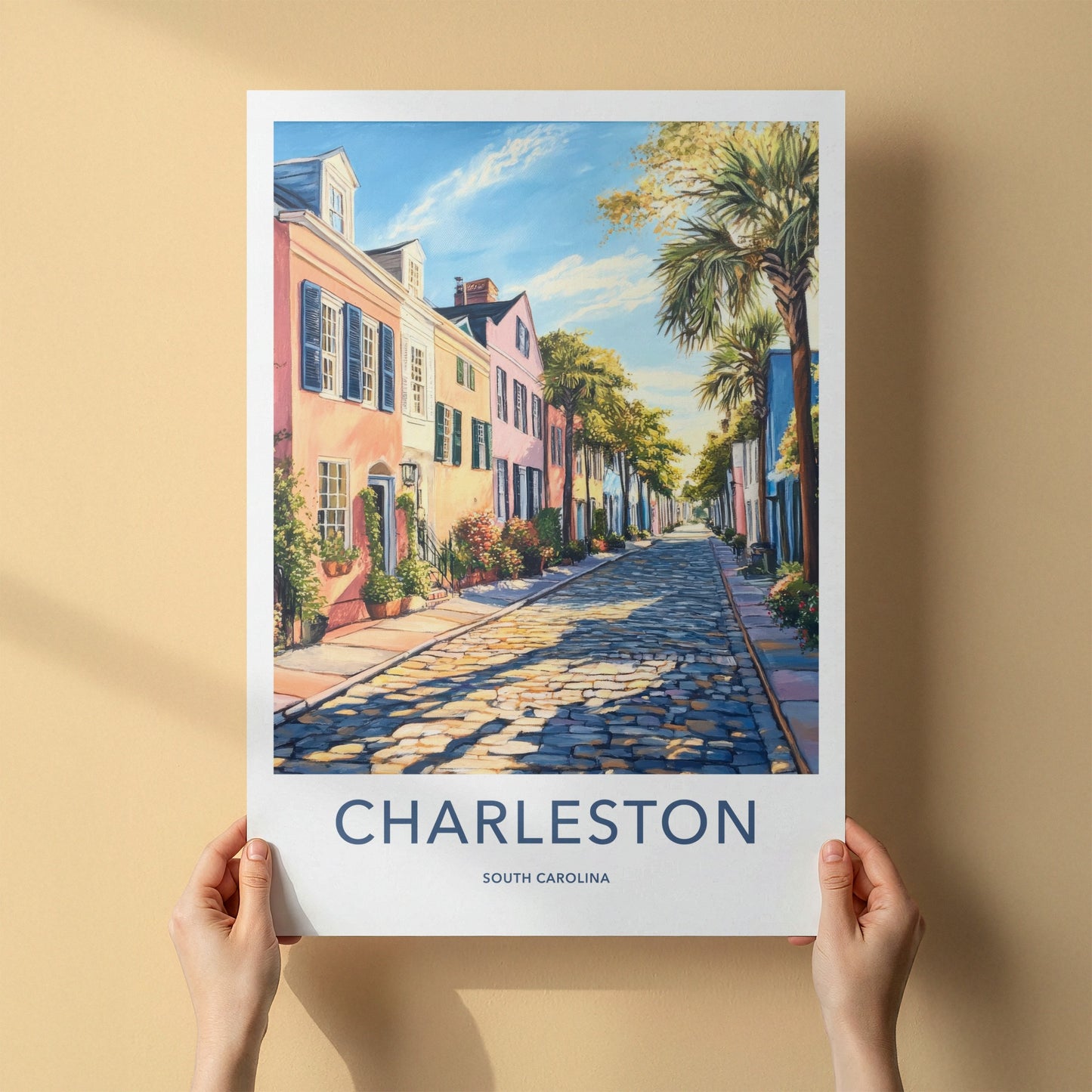 Charleston Poster - South Carolina Travel Art - Sunny Cobblestone Street Home Decor