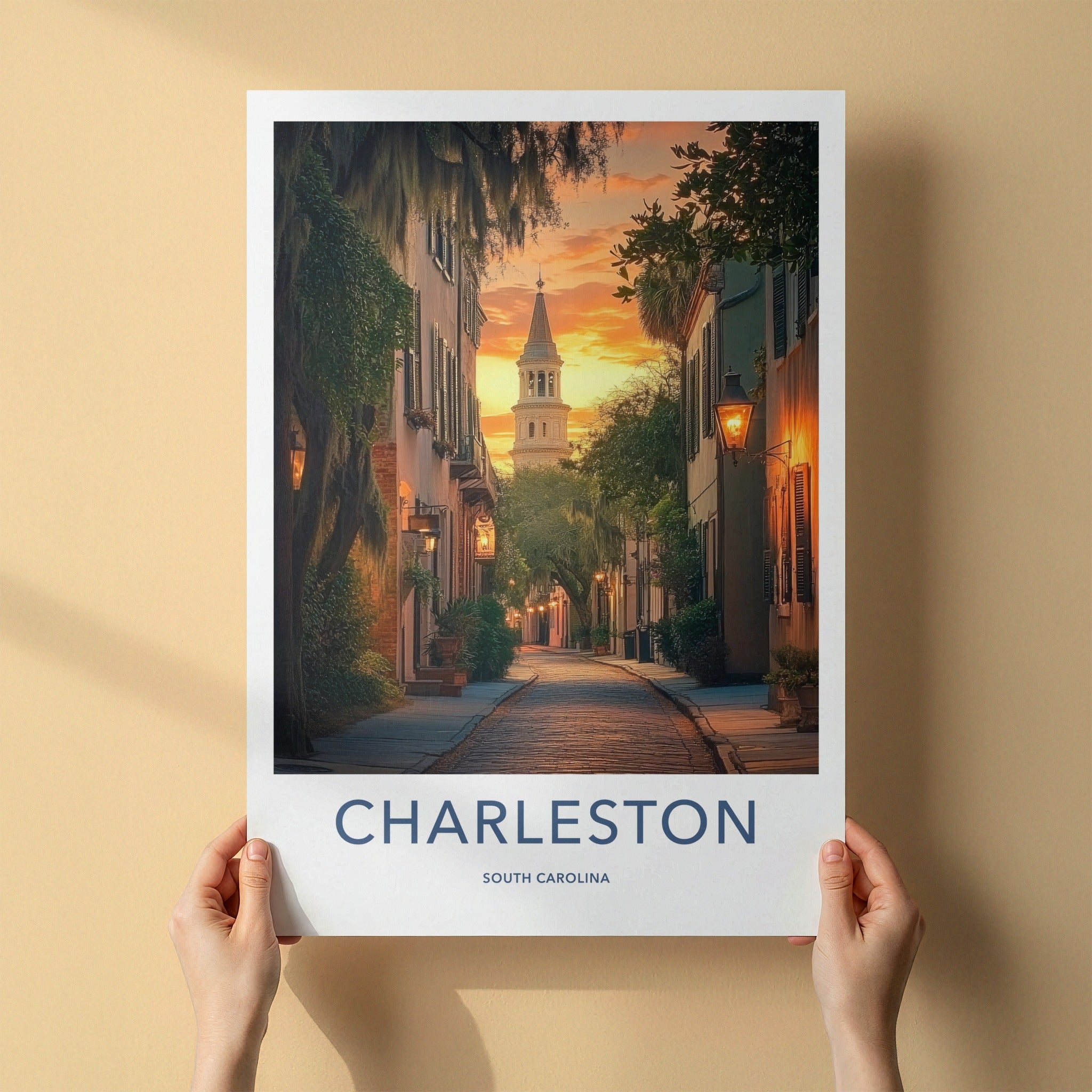 Charleston Poster - South Carolina Travel Art - Sunset Church Tower Home Decor