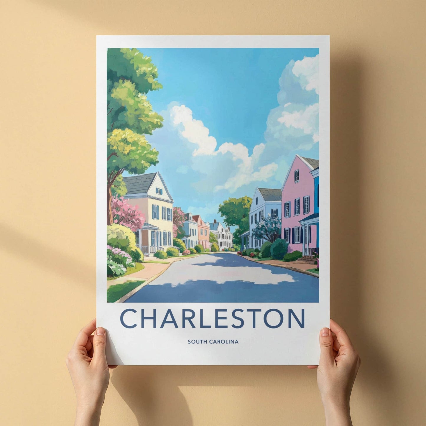 Charleston Poster - South Carolina Travel Print - Vibrant Street Scene Home Decor
