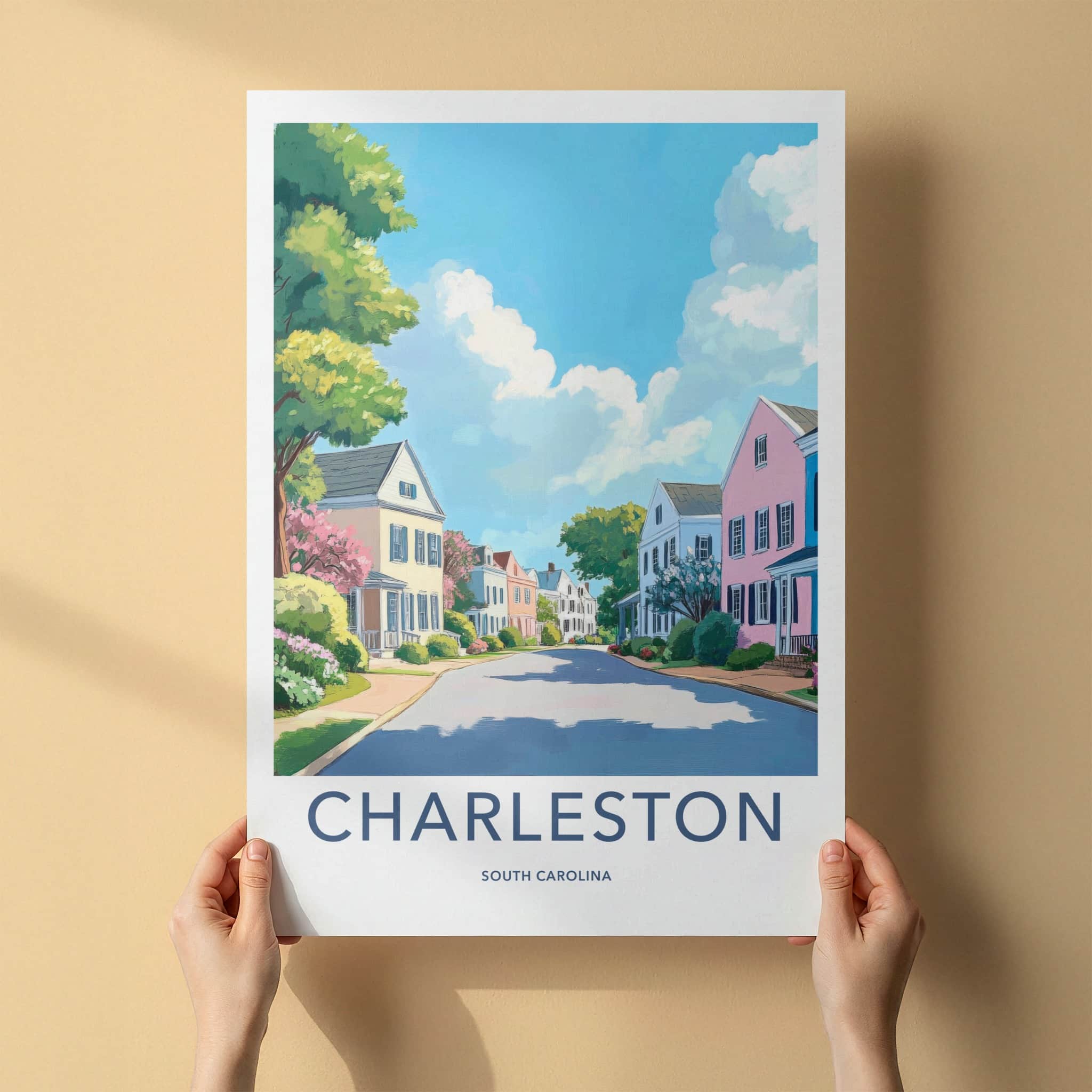 Charleston Poster - South Carolina Travel Print - Vibrant Street Scene Home Decor