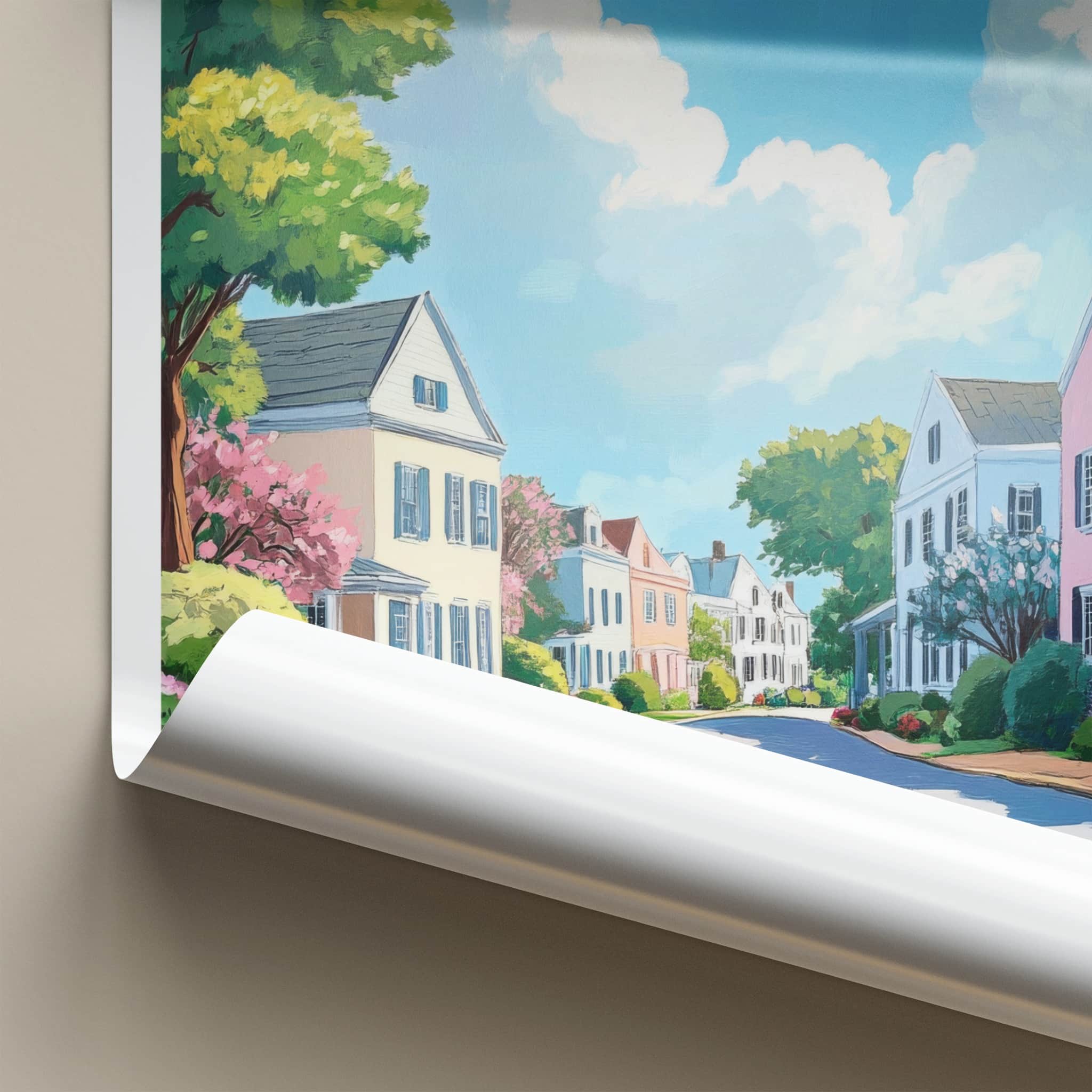 Charleston Poster - South Carolina Travel Print - Vibrant Street Scene Home Decor