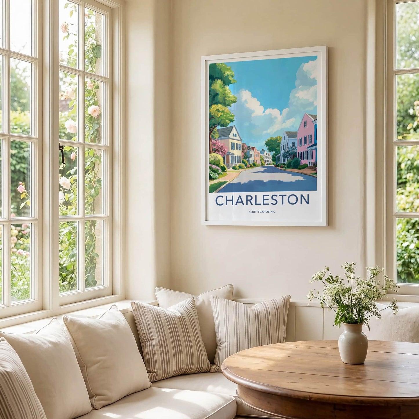 Charleston Poster - South Carolina Travel Print - Vibrant Street Scene Home Decor