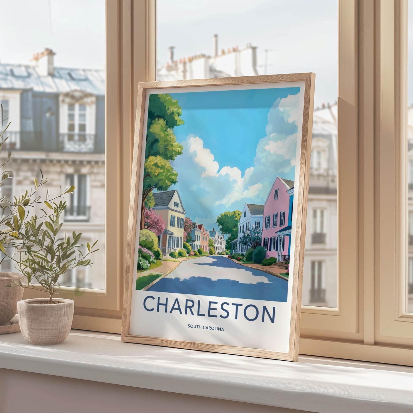 Charleston Poster - South Carolina Travel Print - Vibrant Street Scene Home Decor