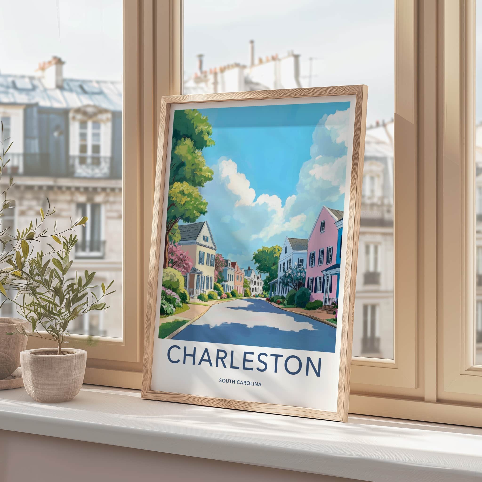 Charleston Poster - South Carolina Travel Print - Vibrant Street Scene Home Decor