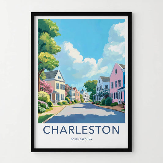 Charleston Poster - South Carolina Travel Print - Vibrant Street Scene Home Decor