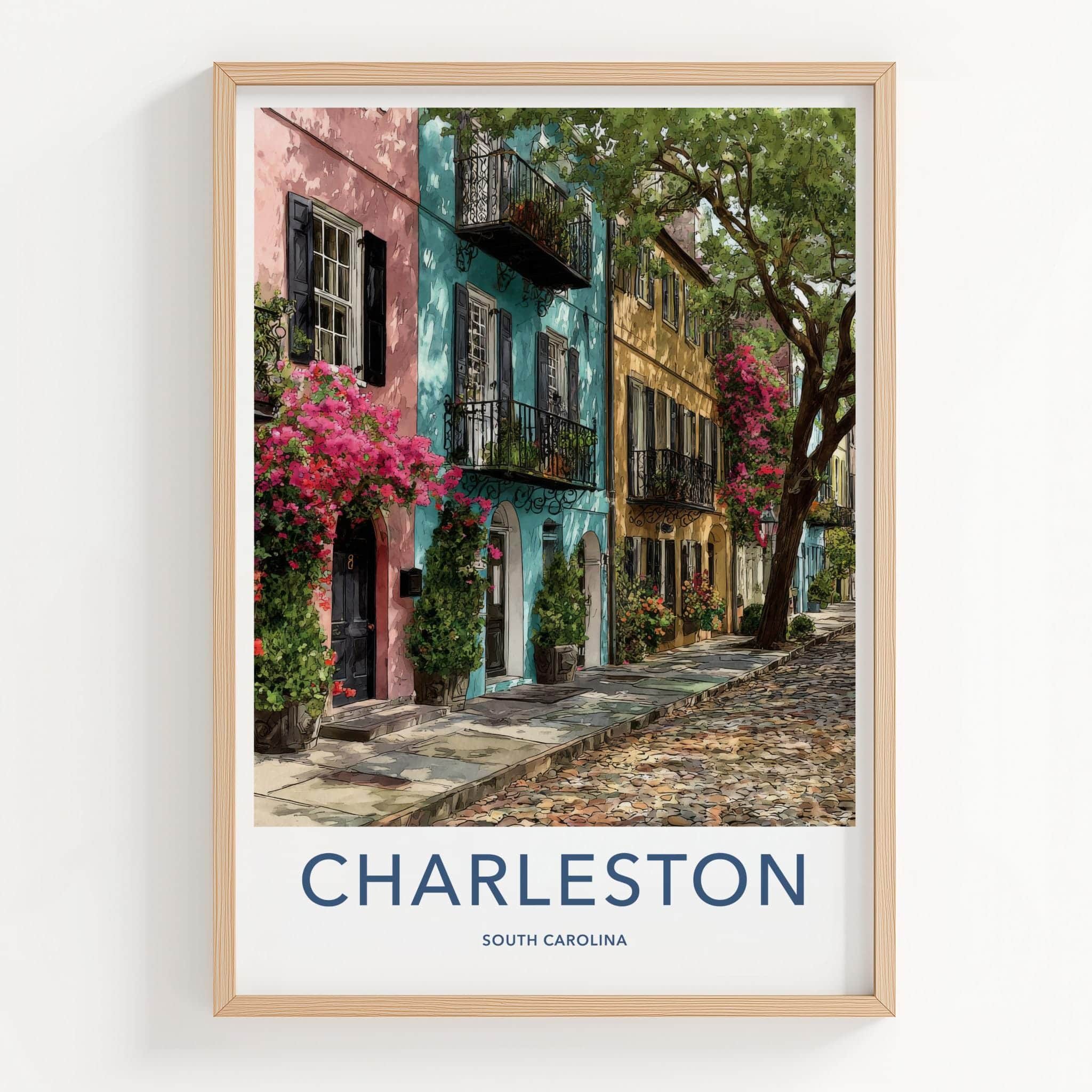 Charleston Poster - South Carolina Wall Art - colourful street Home Decor