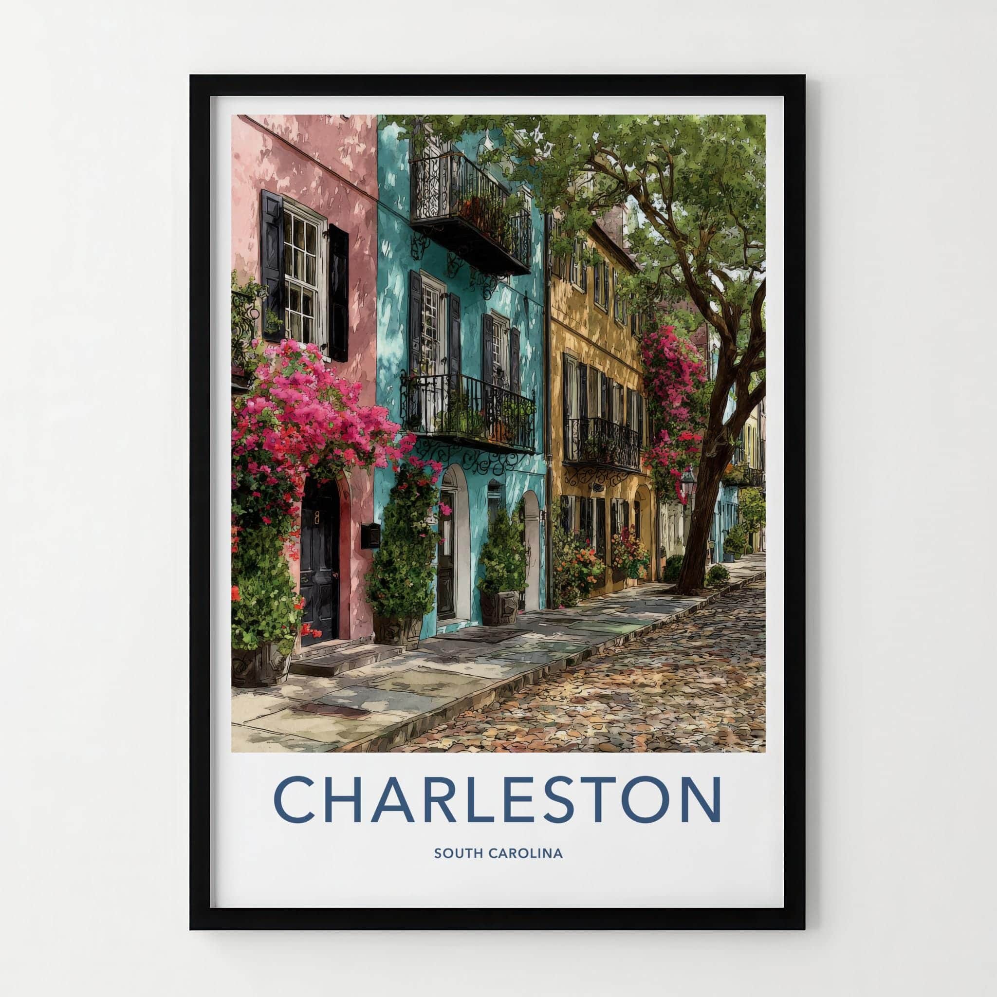 Charleston Poster - South Carolina Wall Art - colourful street Home Decor