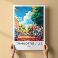 Charlottesville Poster - Virginia Wall Art - Sunny Downtown Street Home Decor