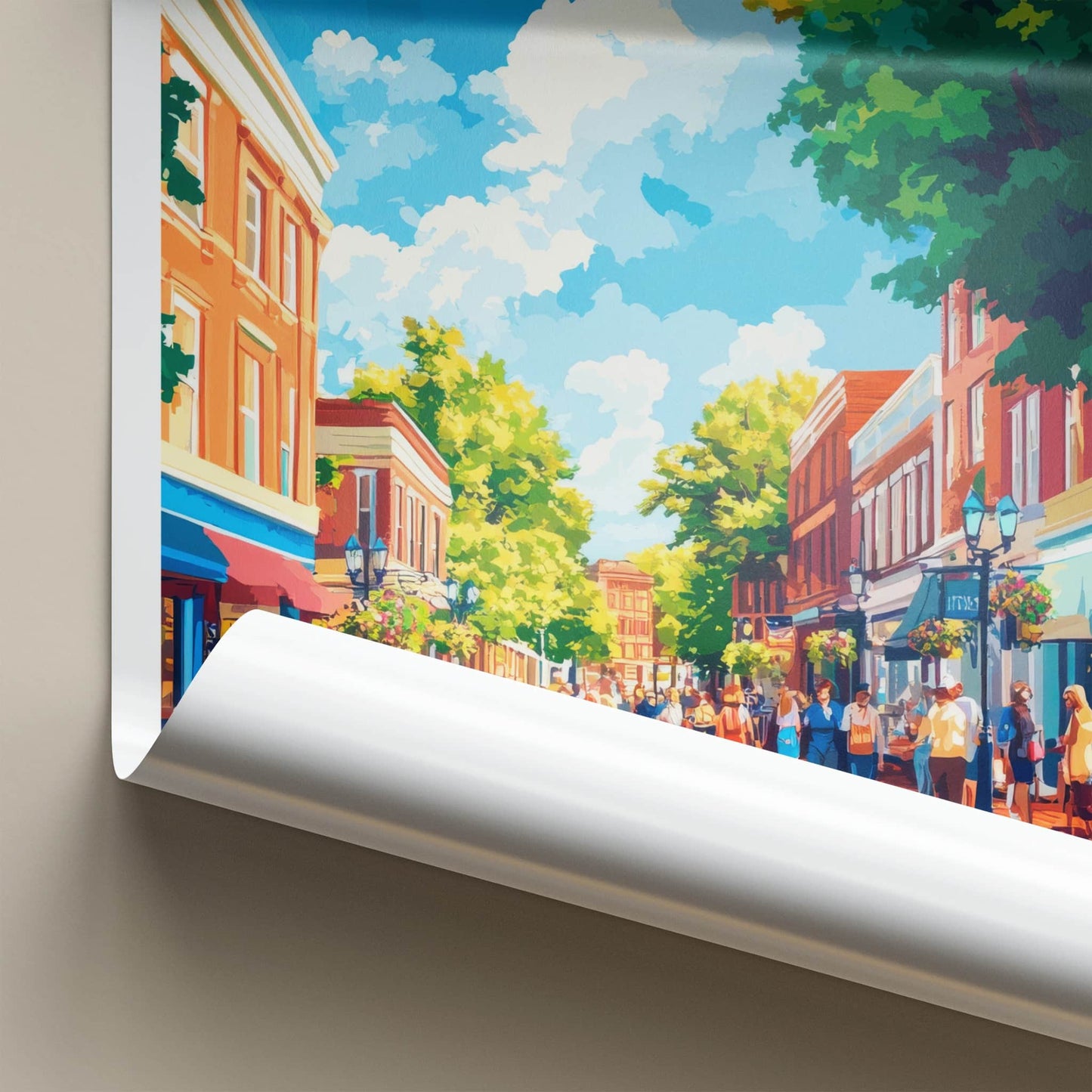 Charlottesville Poster - Virginia Wall Art - Sunny Downtown Street Home Decor