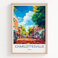 Charlottesville Poster - Virginia Wall Art - Sunny Downtown Street Home Decor