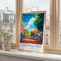 Charlottesville Poster - Virginia Wall Art - Sunny Downtown Street Home Decor