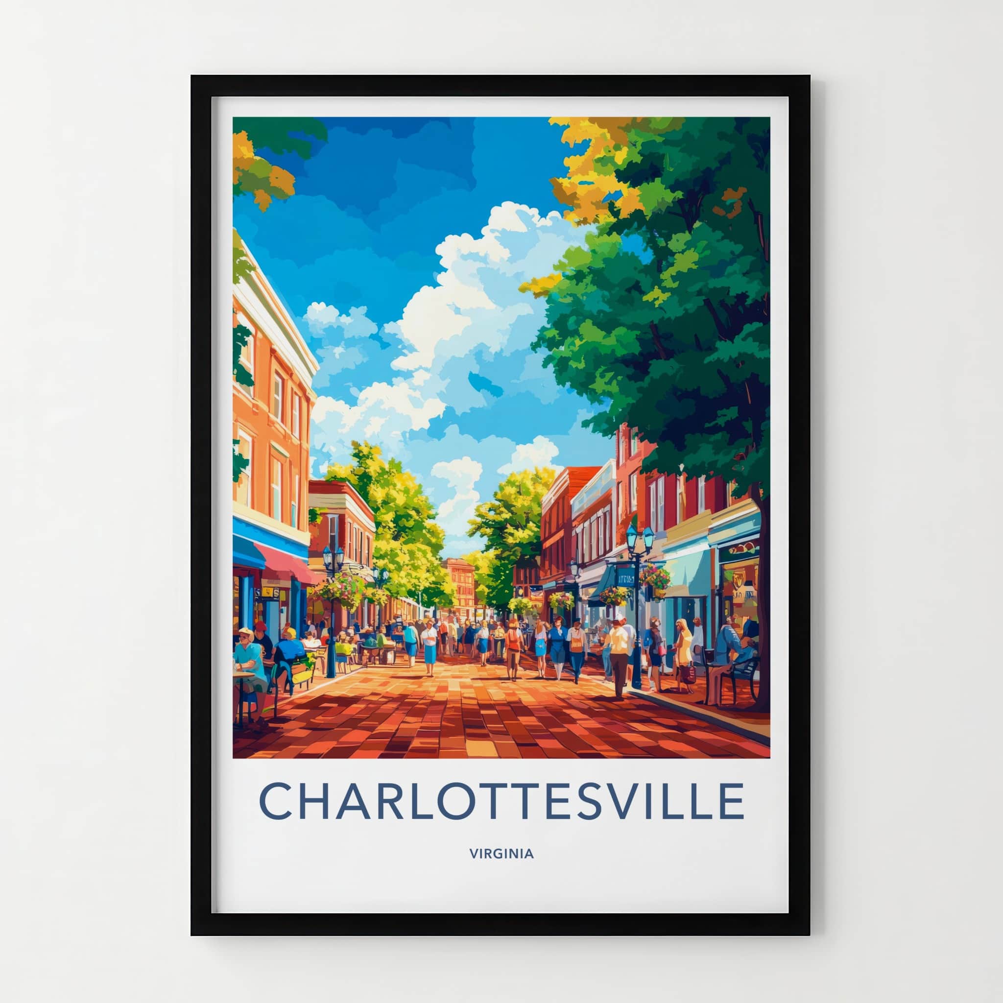Charlottesville Poster - Virginia Wall Art - Sunny Downtown Street Home Decor