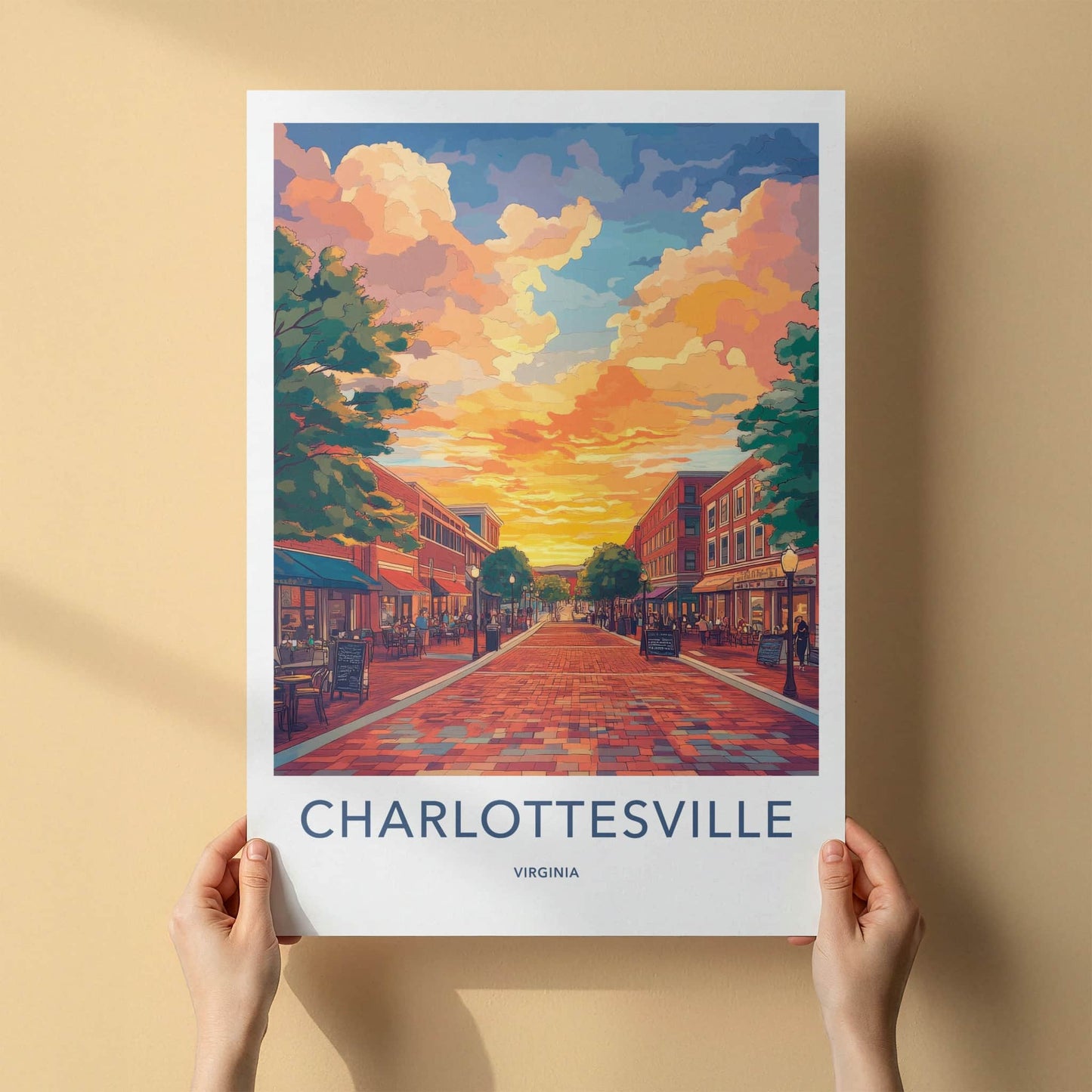 Charlottesville Poster - Virginia Wall Art - Vibrant Street Sunset Home Decor