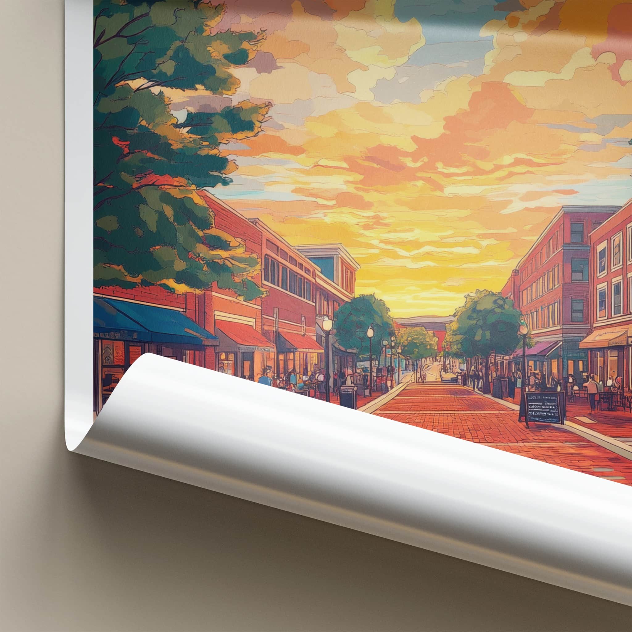 Charlottesville Poster - Virginia Wall Art - Vibrant Street Sunset Home Decor