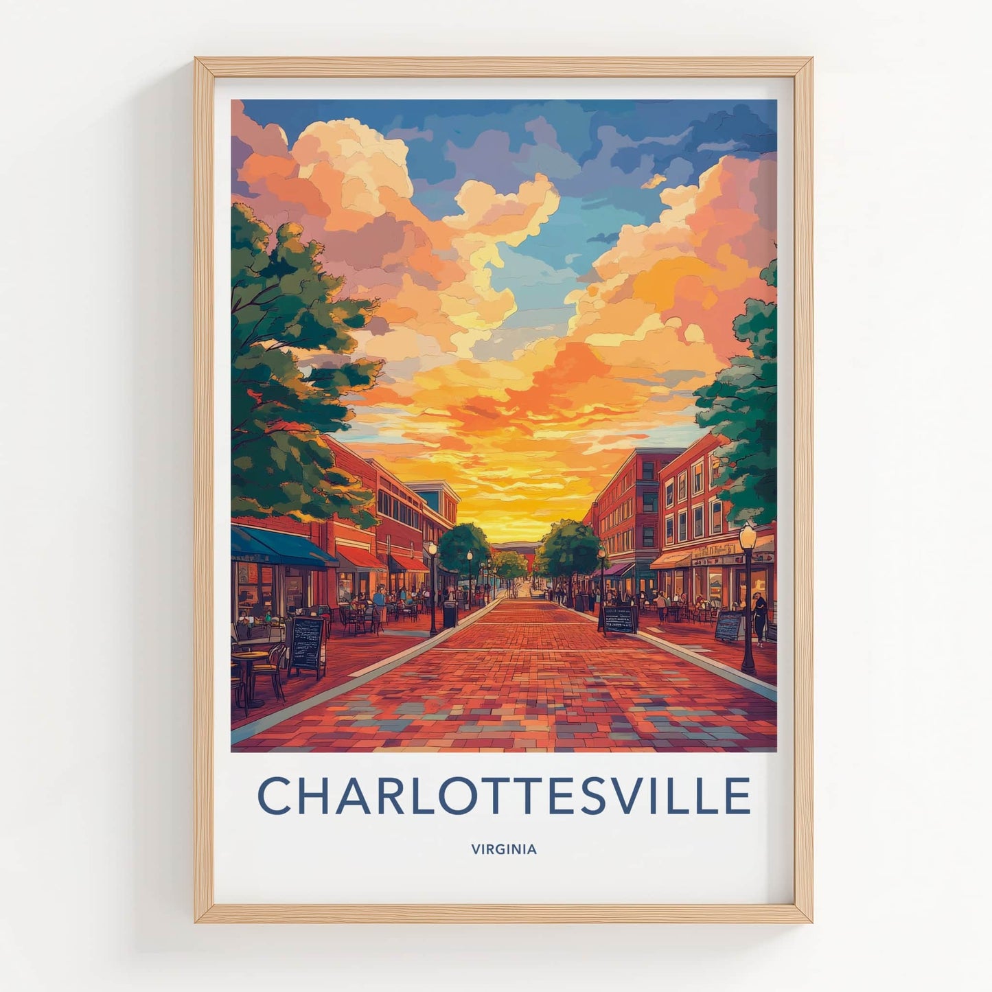 Charlottesville Poster - Virginia Wall Art - Vibrant Street Sunset Home Decor