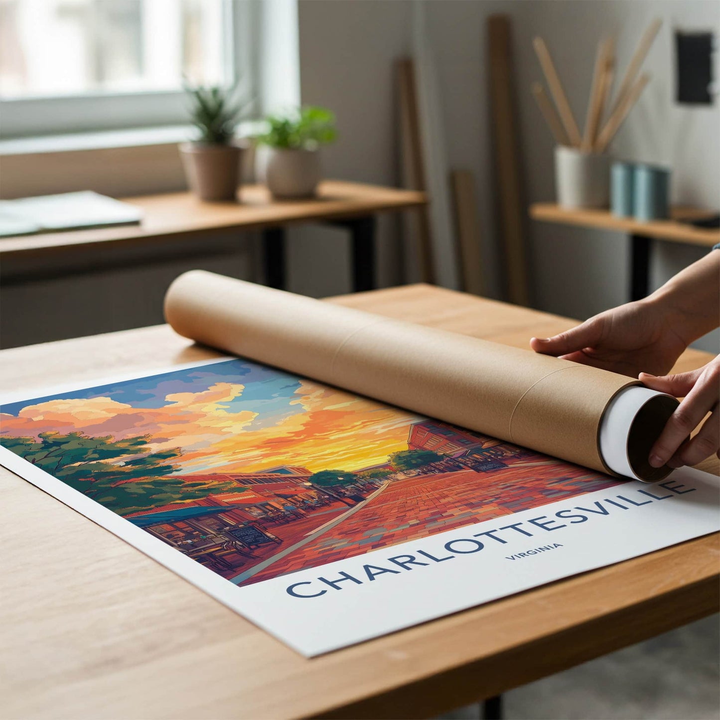 Charlottesville Poster - Virginia Wall Art - Vibrant Street Sunset Home Decor