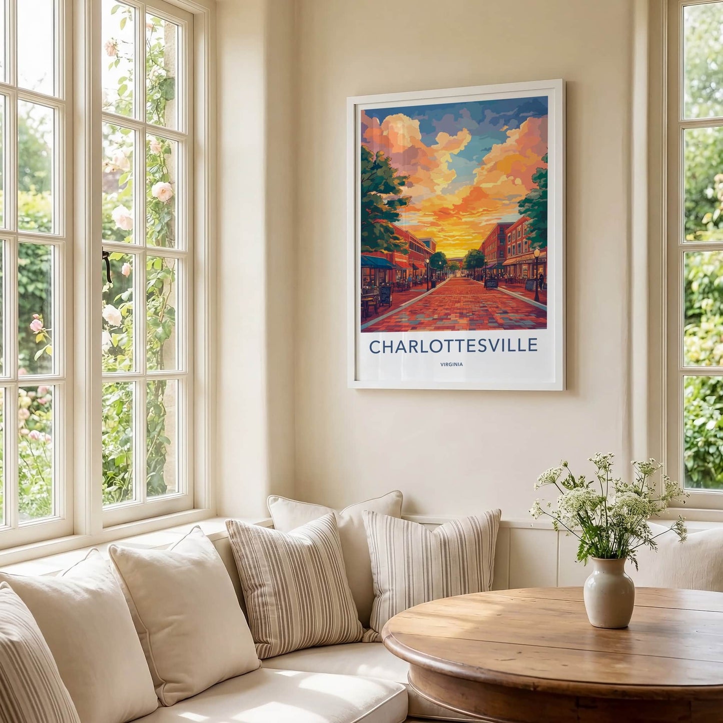 Charlottesville Poster - Virginia Wall Art - Vibrant Street Sunset Home Decor