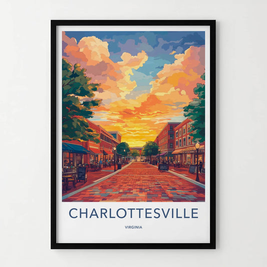 Charlottesville Poster - Virginia Wall Art - Vibrant Street Sunset Home Decor