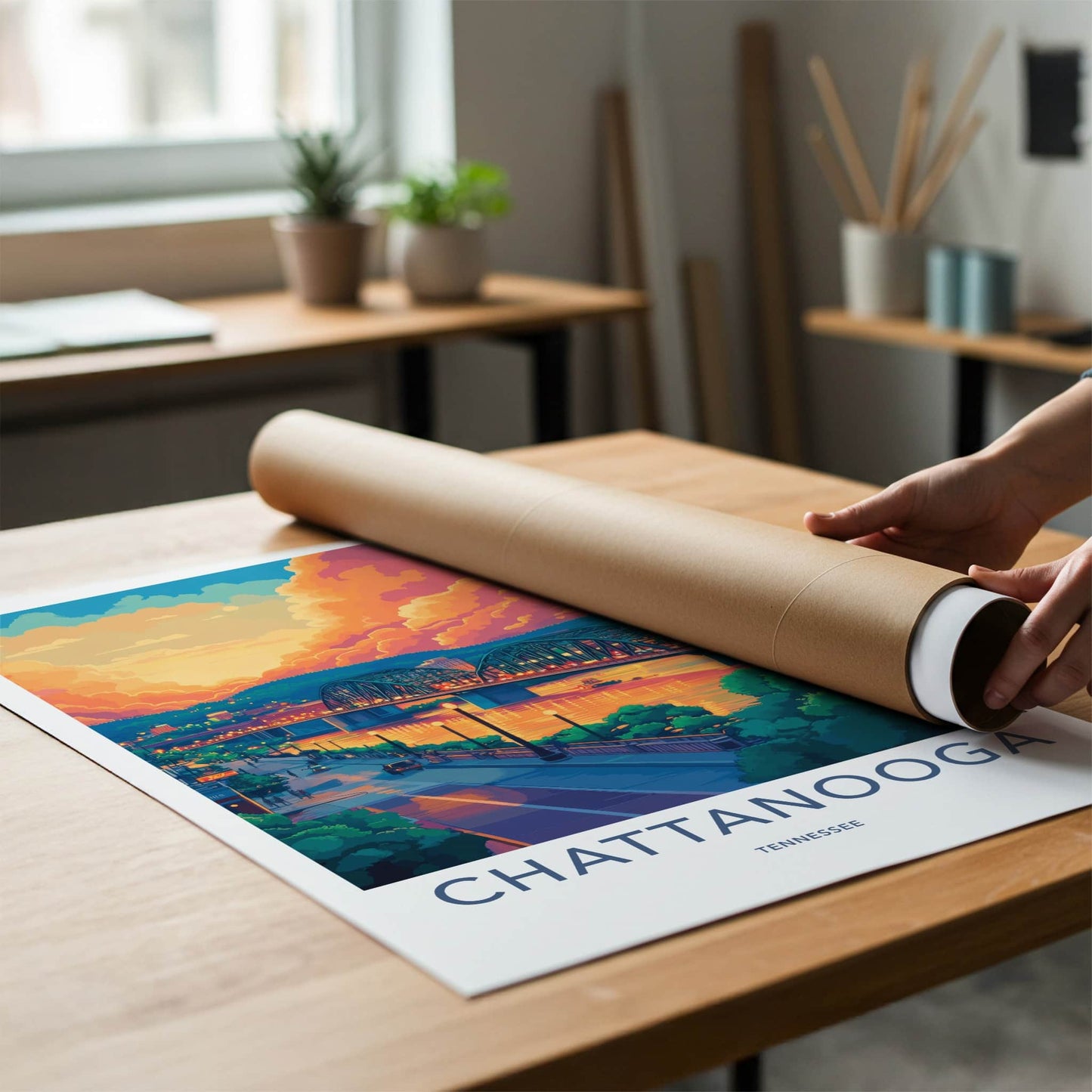Chattanooga Poster - Tennessee Travel Art - Dramatic Sunset Bridge Home Decor