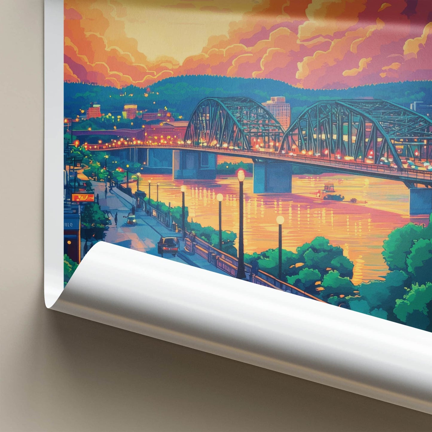 Chattanooga Poster - Tennessee Travel Art - Dramatic Sunset Bridge Home Decor