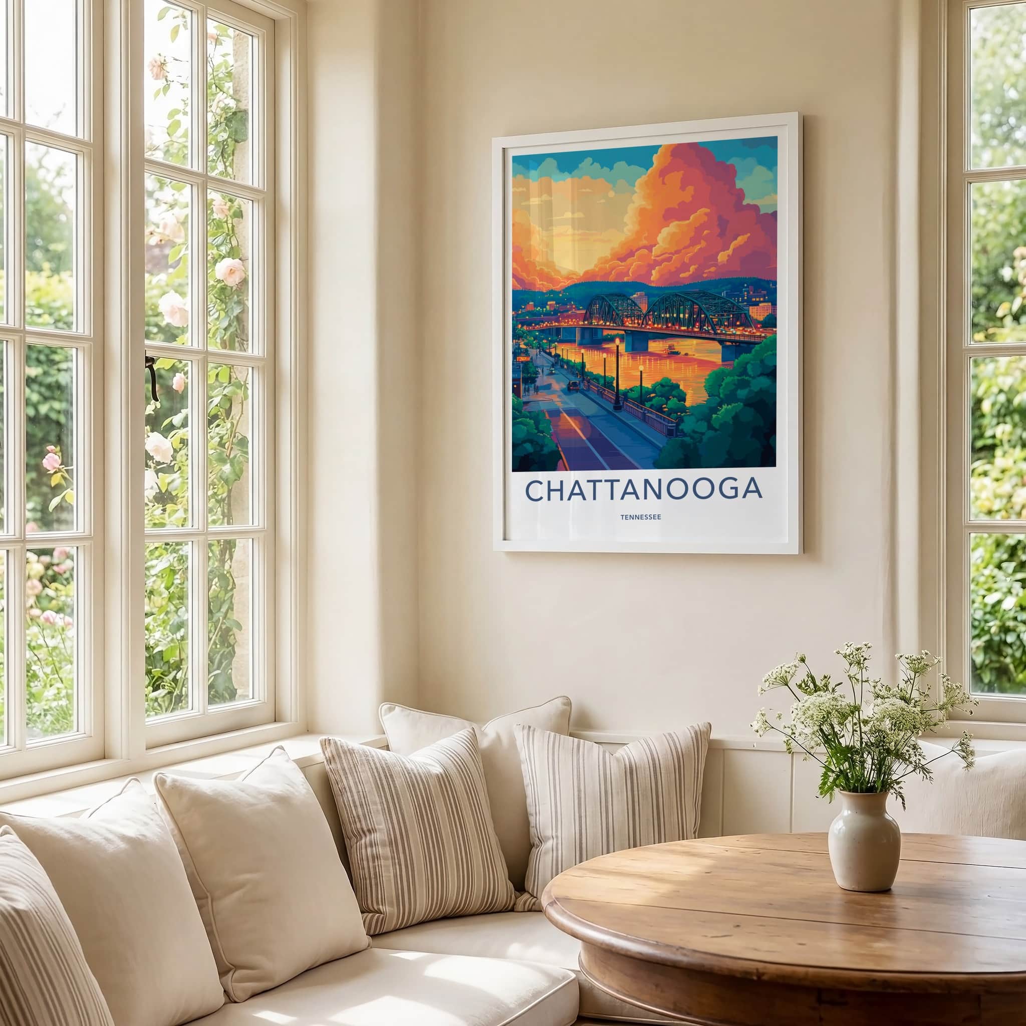 Chattanooga Poster - Tennessee Travel Art - Dramatic Sunset Bridge Home Decor