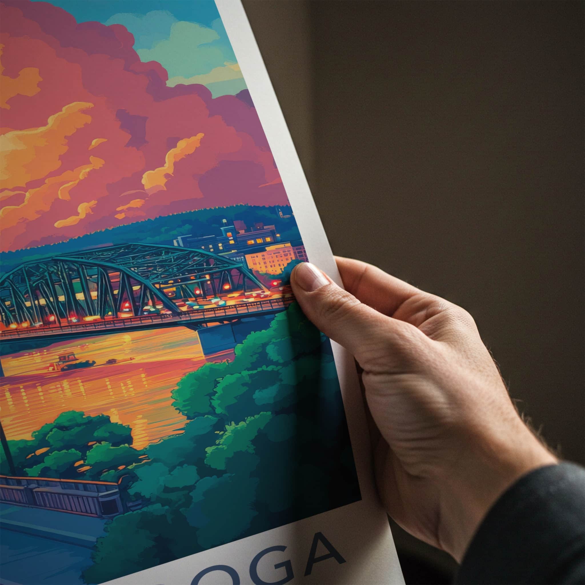 Chattanooga Poster - Tennessee Travel Art - Dramatic Sunset Bridge Home Decor